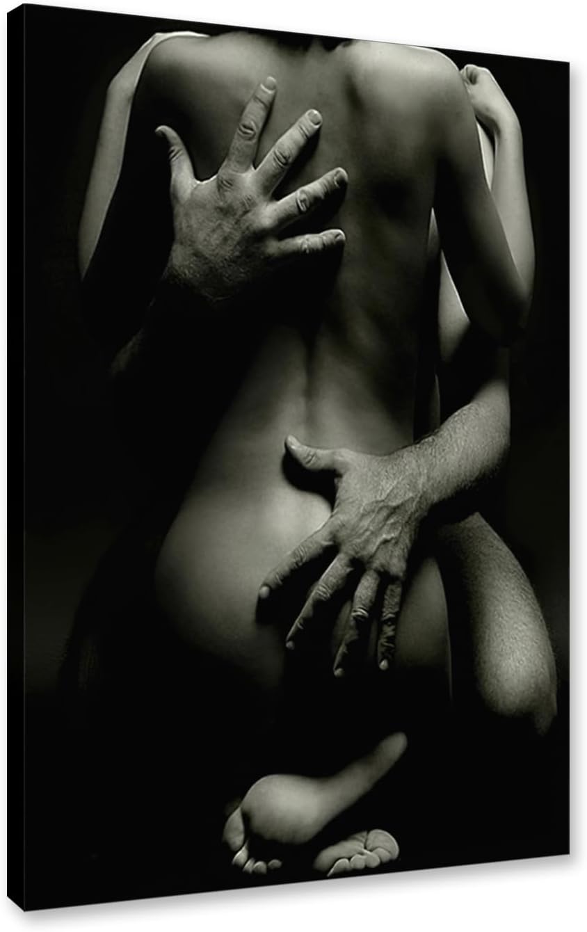 Black and White Sexy Couple Poster Painting Abstract Sexy Couple Canvas Print Nude Woman and Man Portrait Painting for Bedroom Wall Decor 24x36in