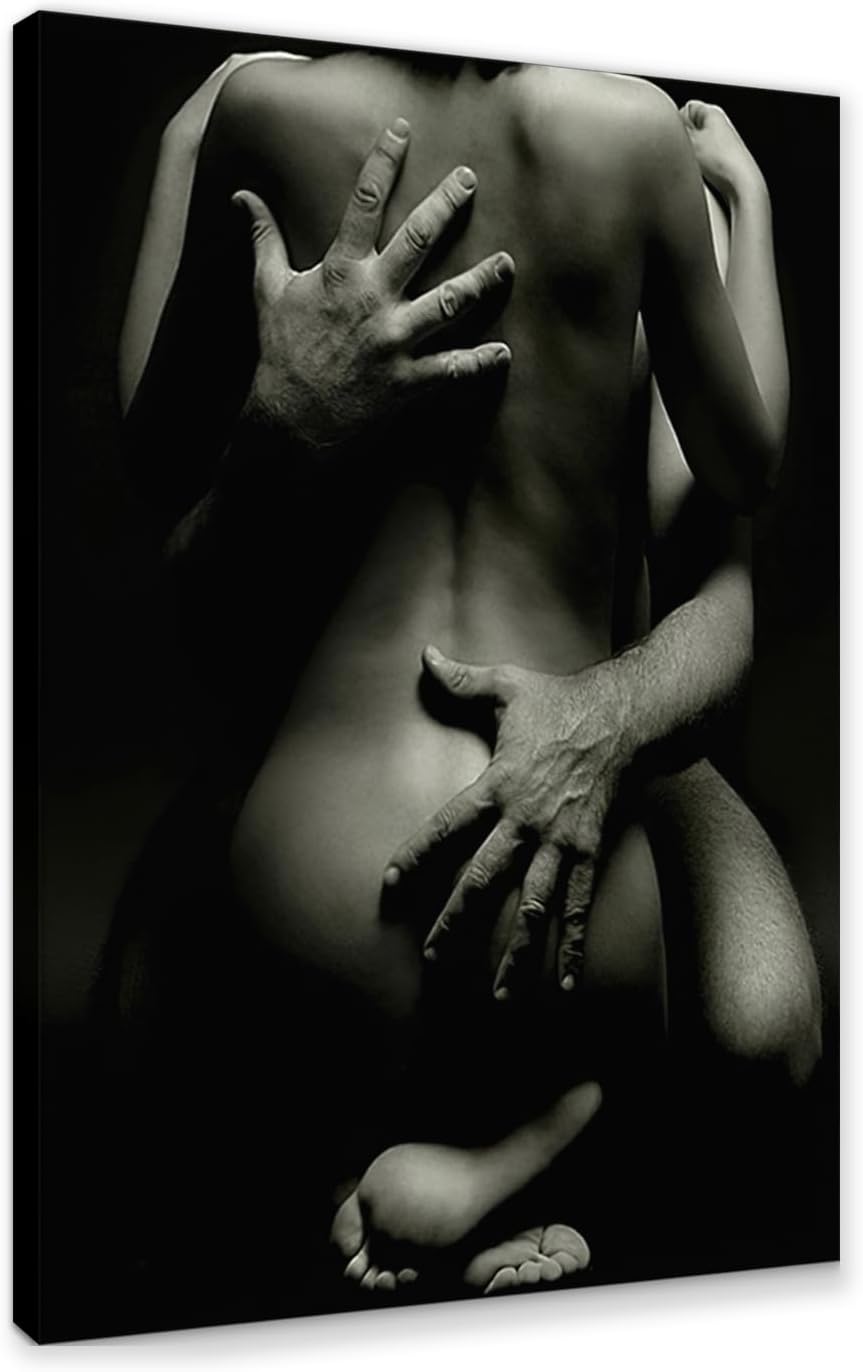 Black and White Sexy Couple Poster Painting Abstract Sexy Couple Canvas Print Nude Woman and Man Portrait Painting for Bedroom Wall Decor 24x36in