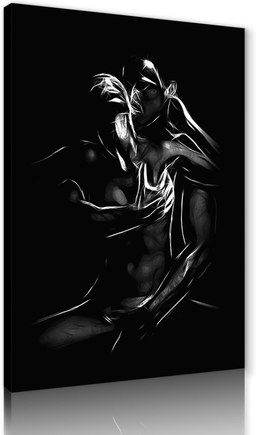 Black and White Sexy Couple Poster Painting Abstract Sexy Couple Canvas Print Nude Woman and Man Portrait Painting for Bedroom Wall Decor 24x36in
