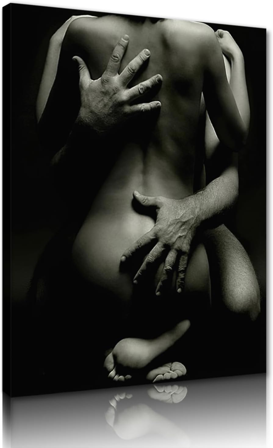 Black and White Sexy Couple Poster Painting Abstract Sexy Couple Canvas Print Nude Woman and Man Portrait Painting for Bedroom Wall Decor 24x36in