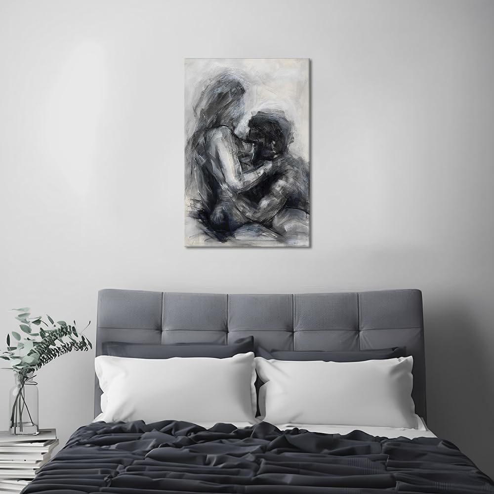 Black and White Sexy Couple Poster Painting Abstract Sexy Couple Canvas Print Nude Woman and Man Portrait Painting for Bedroom Wall Decor 24x36in