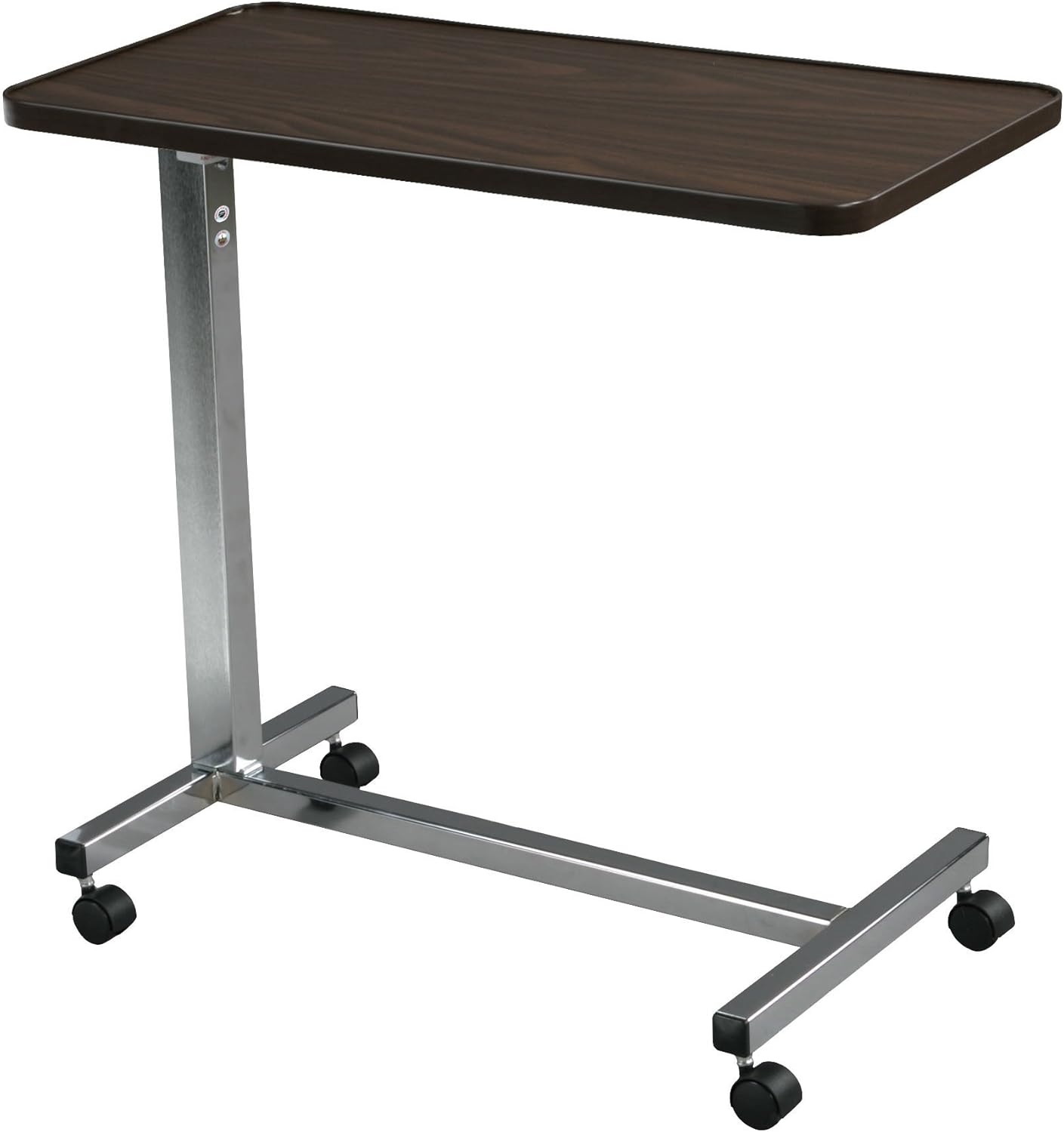 Drive Medical 13067 Non Tilt Top Overbed Table with Wheels and Secure Height Adjustment,Tray Table for Hospital or Home Use, Bedside Rolling Overbed Table, Silver Vein