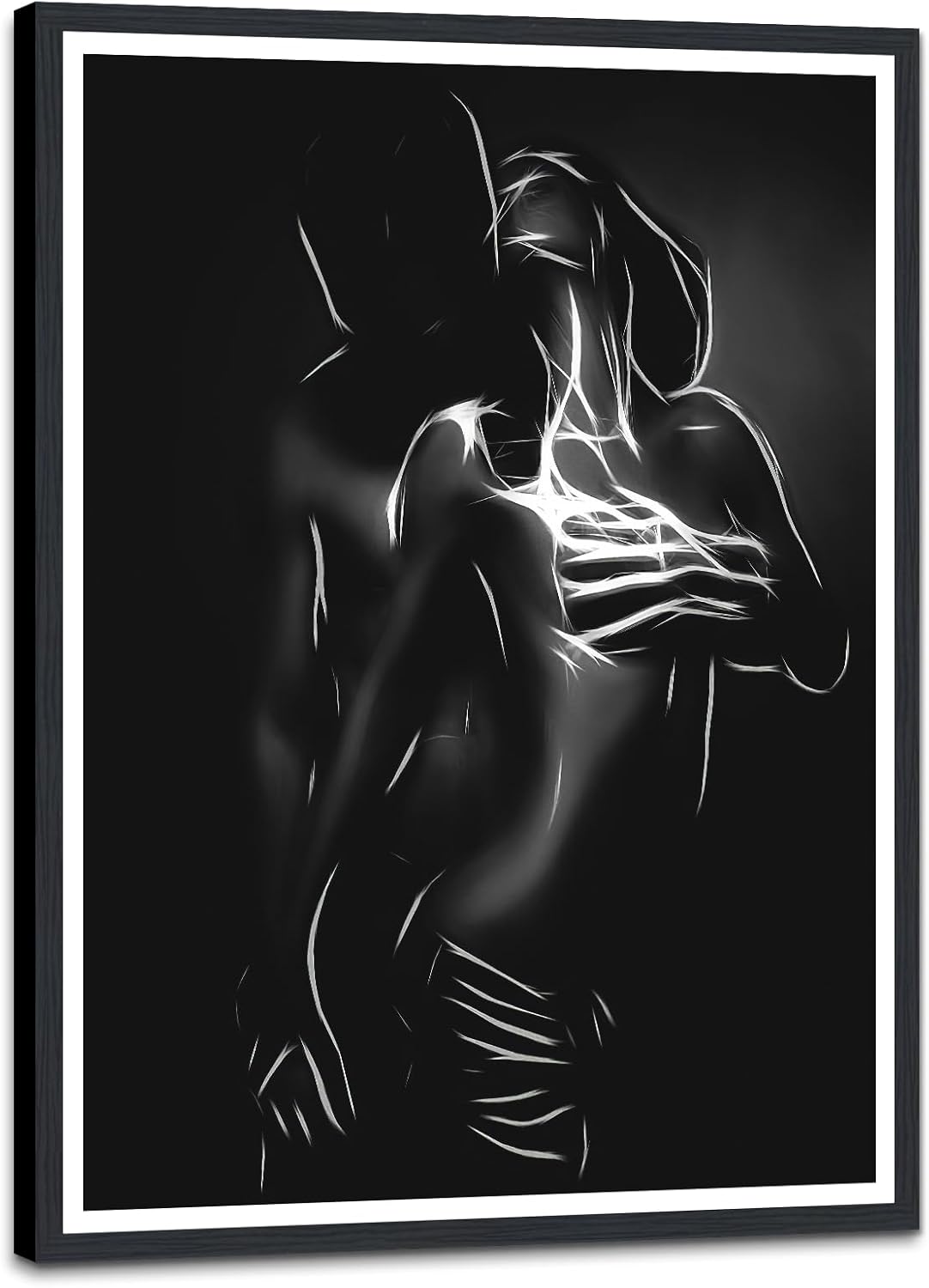 Black and White Sexy Couple Poster Painting Abstract Sexy Couple Canvas Print Nude Woman and Man Portrait Painting for Bedroom Wall Decor 24x36in