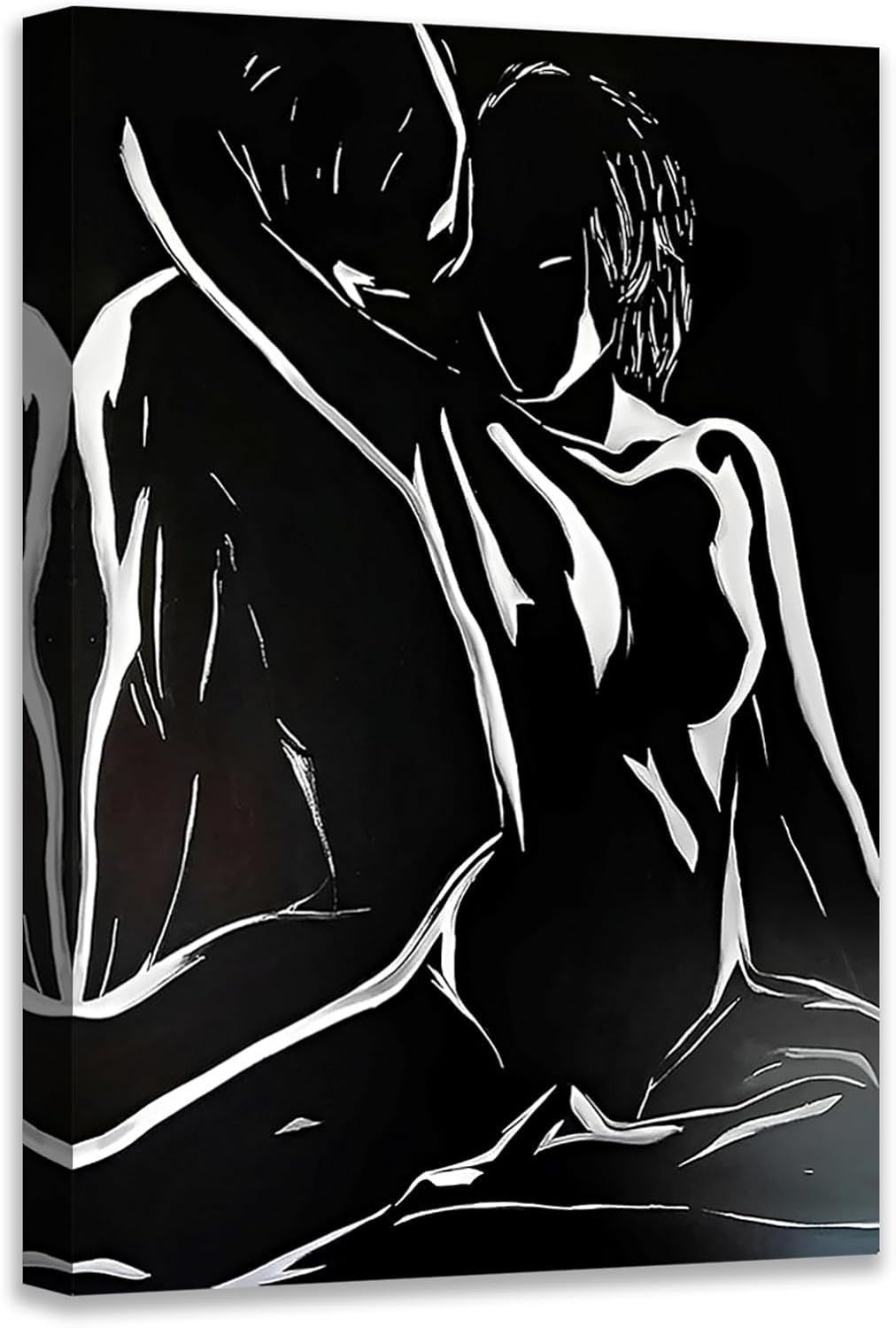 Black and White Sexy Couple Poster Painting Abstract Sexy Couple Canvas Print Nude Woman and Man Portrait Painting for Bedroom Wall Decor 24x36in