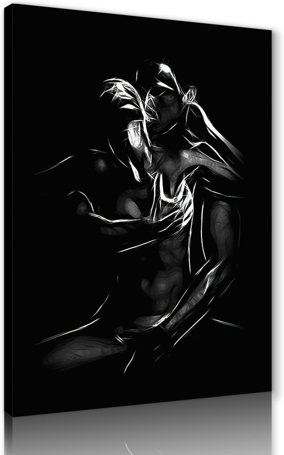 Black and White Sexy Couple Poster Painting Abstract Sexy Couple Canvas Print Nude Woman and Man Portrait Painting for Bedroom Wall Decor 24x36in