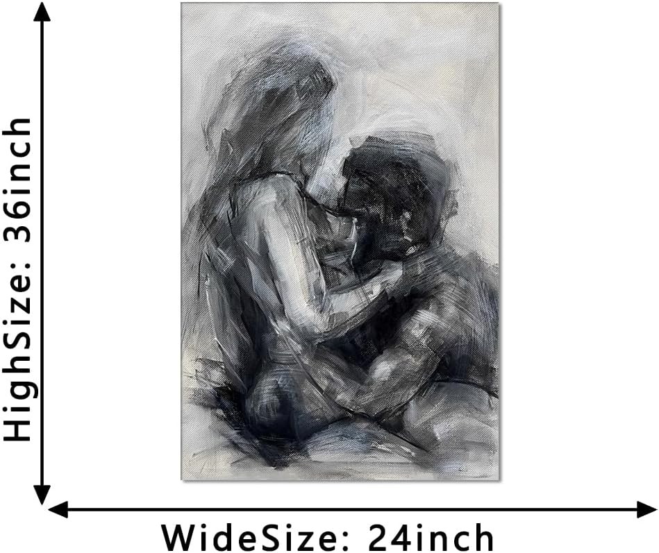 Black and White Sexy Couple Poster Painting Abstract Sexy Couple Canvas Print Nude Woman and Man Portrait Painting for Bedroom Wall Decor 24x36in