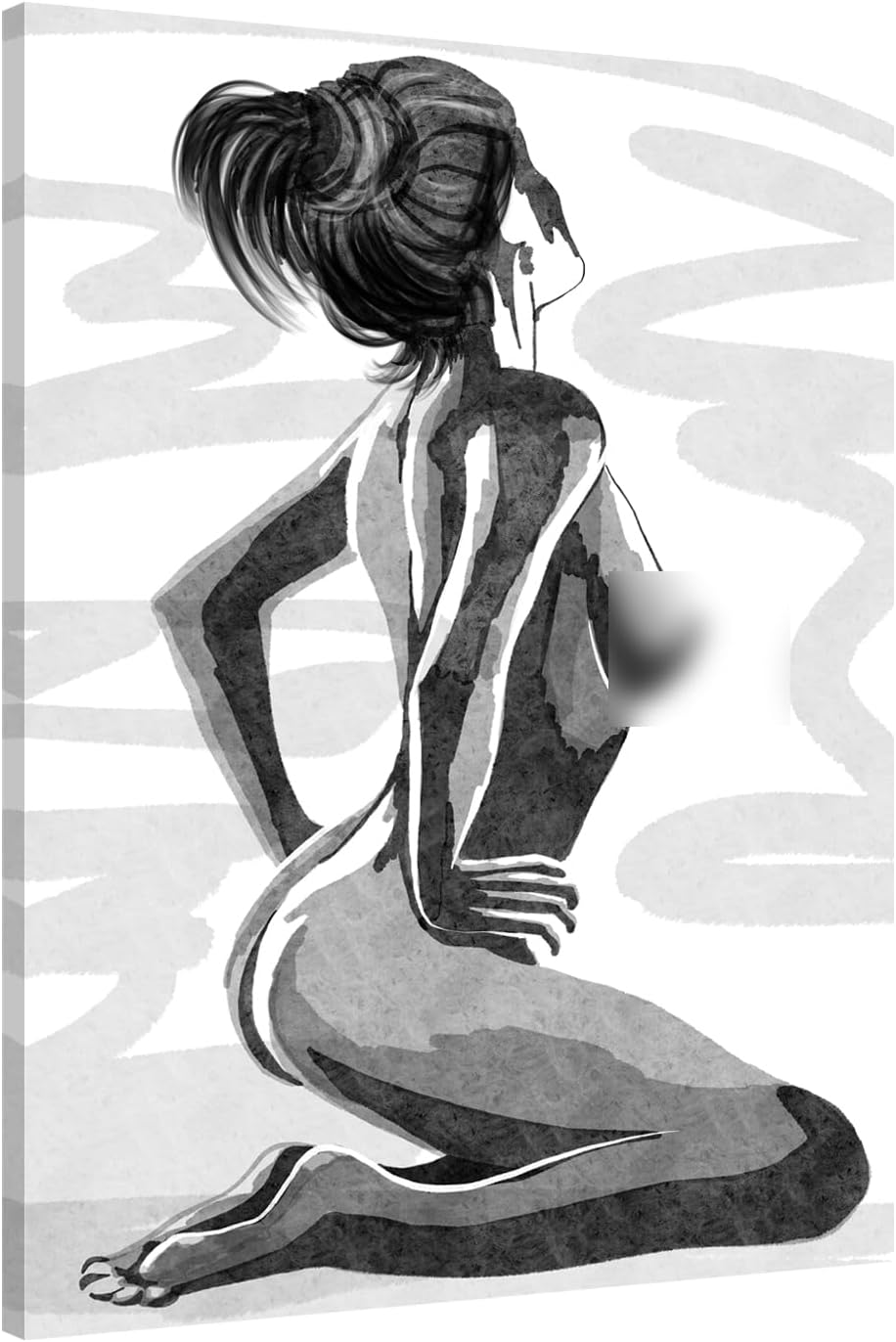 Black and White Sexy Couple Poster Painting Abstract Sexy Couple Canvas Print Nude Woman and Man Portrait Painting for Bedroom Wall Decor 24x36in