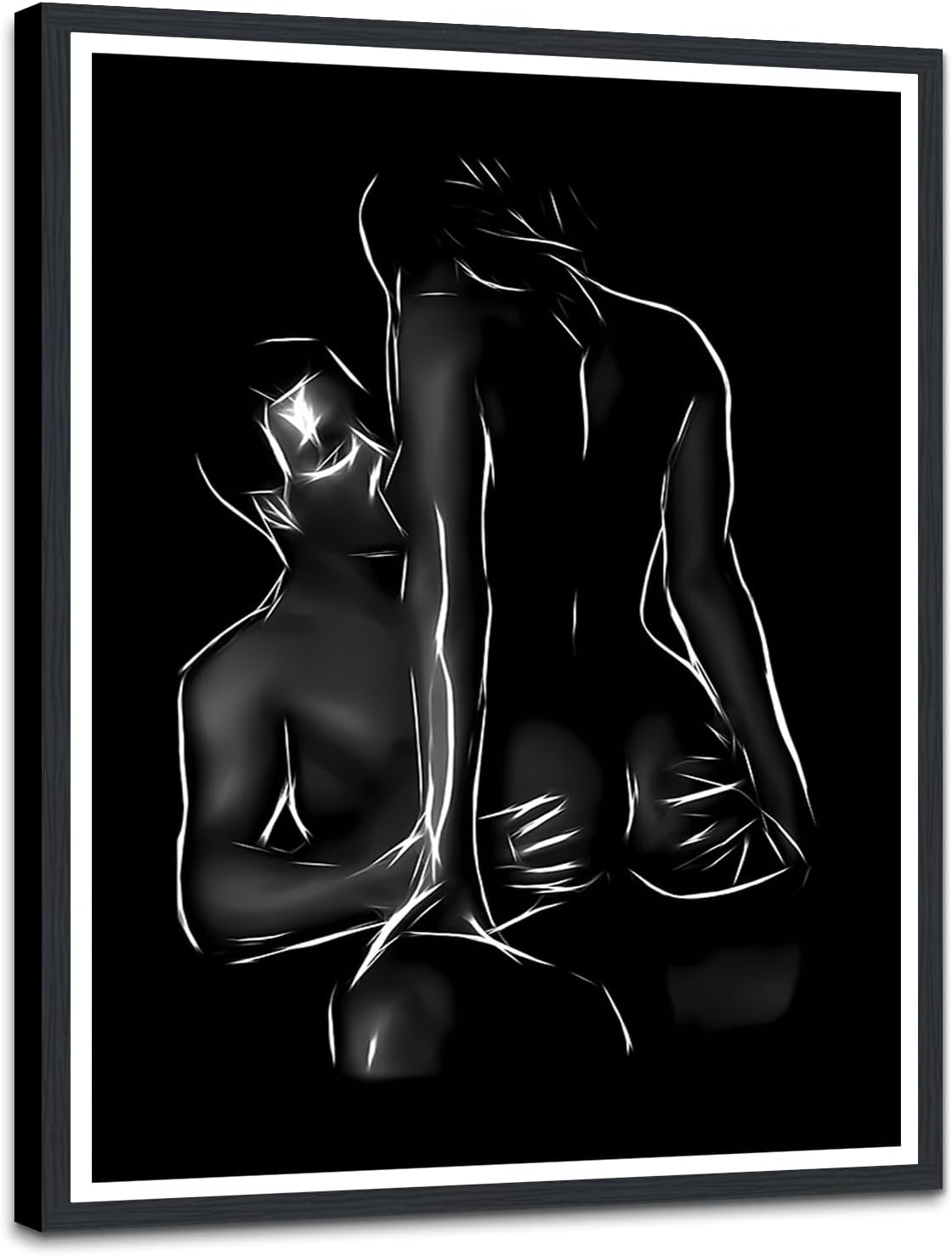Black and White Sexy Couple Poster Painting Abstract Sexy Couple Canvas Print Nude Woman and Man Portrait Painting for Bedroom Wall Decor 24x36in