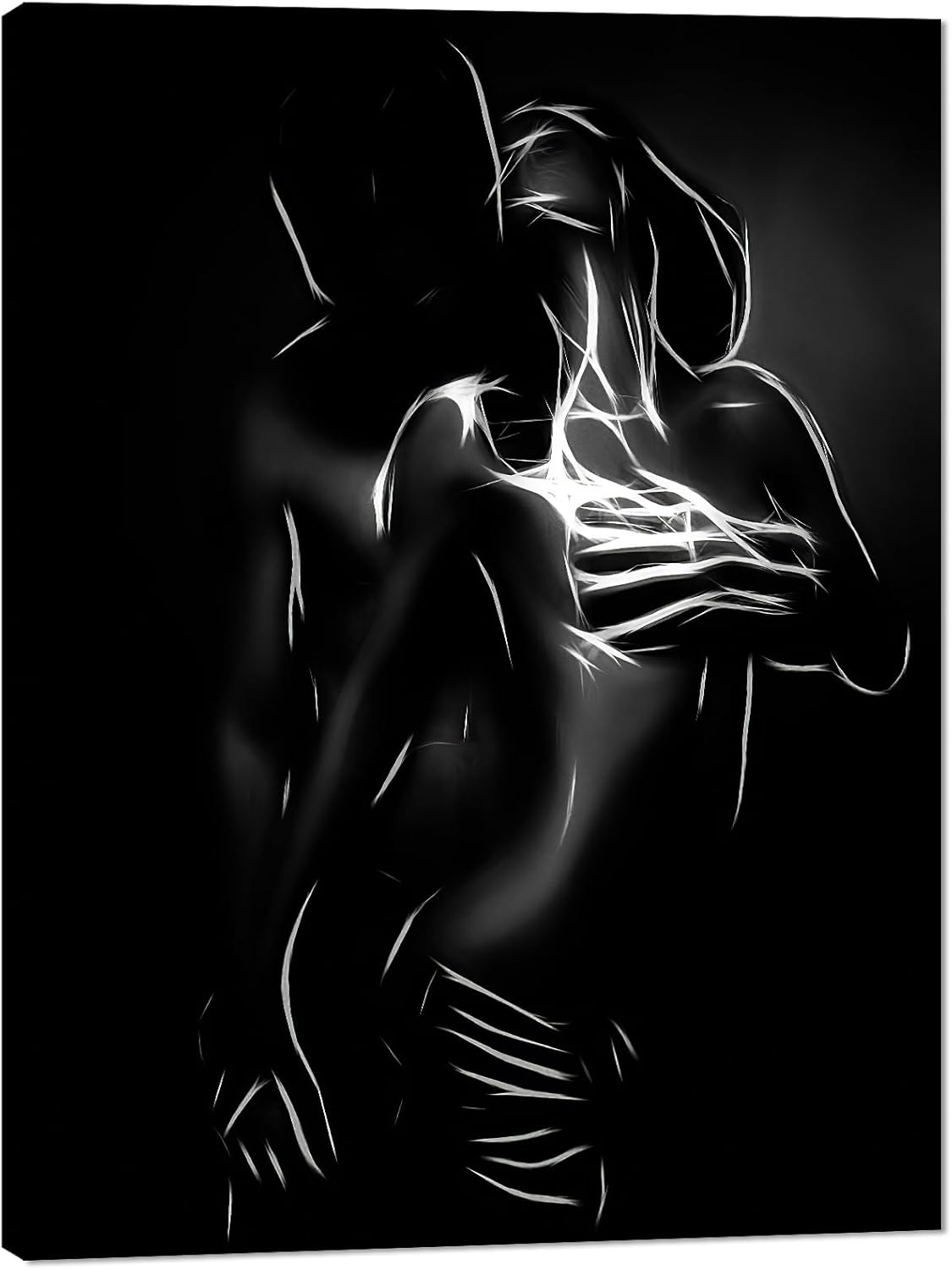 Black and White Sexy Couple Poster Painting Abstract Sexy Couple Canvas Print Nude Woman and Man Portrait Painting for Bedroom Wall Decor 24x36in