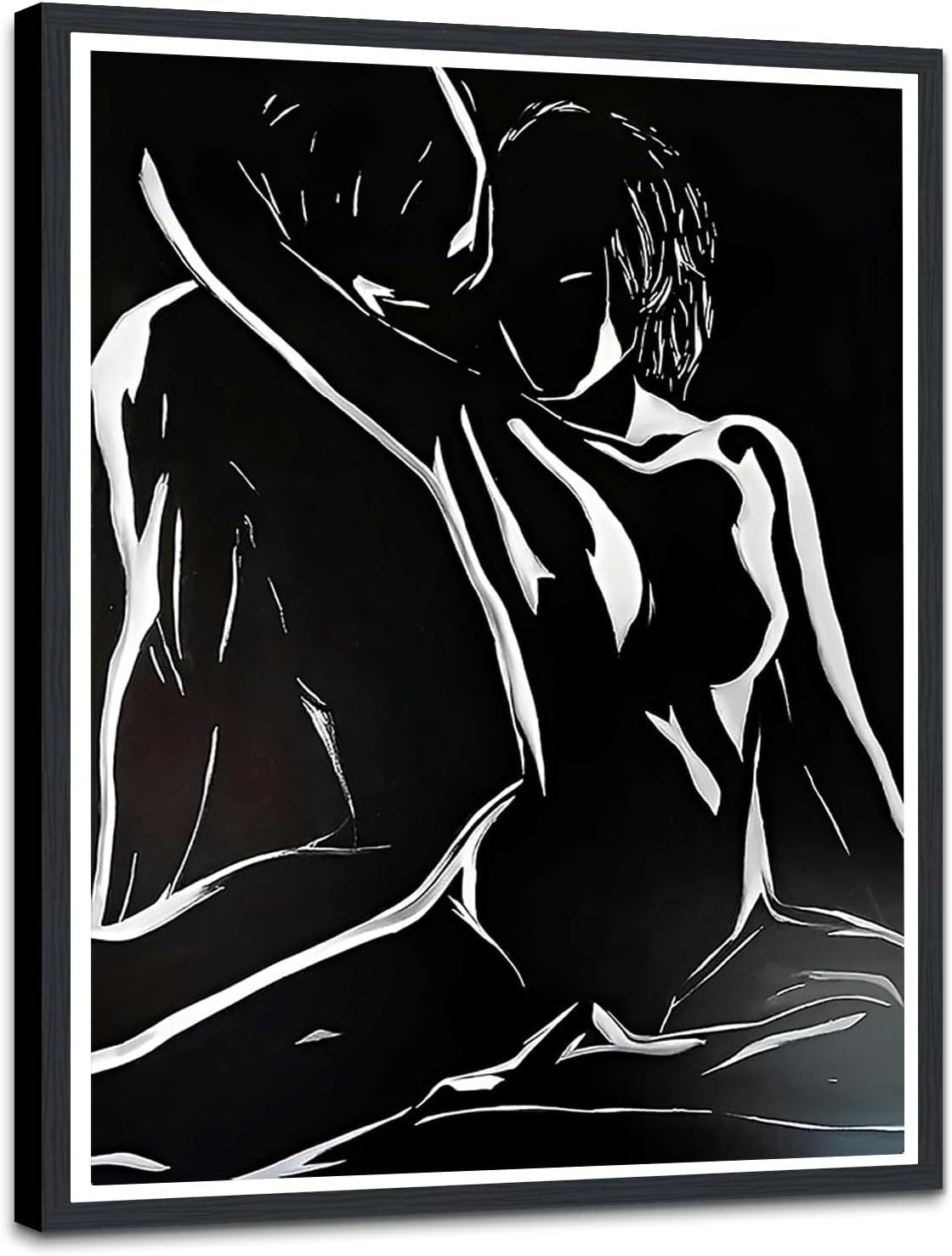 Black and White Sexy Couple Poster Painting Abstract Sexy Couple Canvas Print Nude Woman and Man Portrait Painting for Bedroom Wall Decor 24x36in