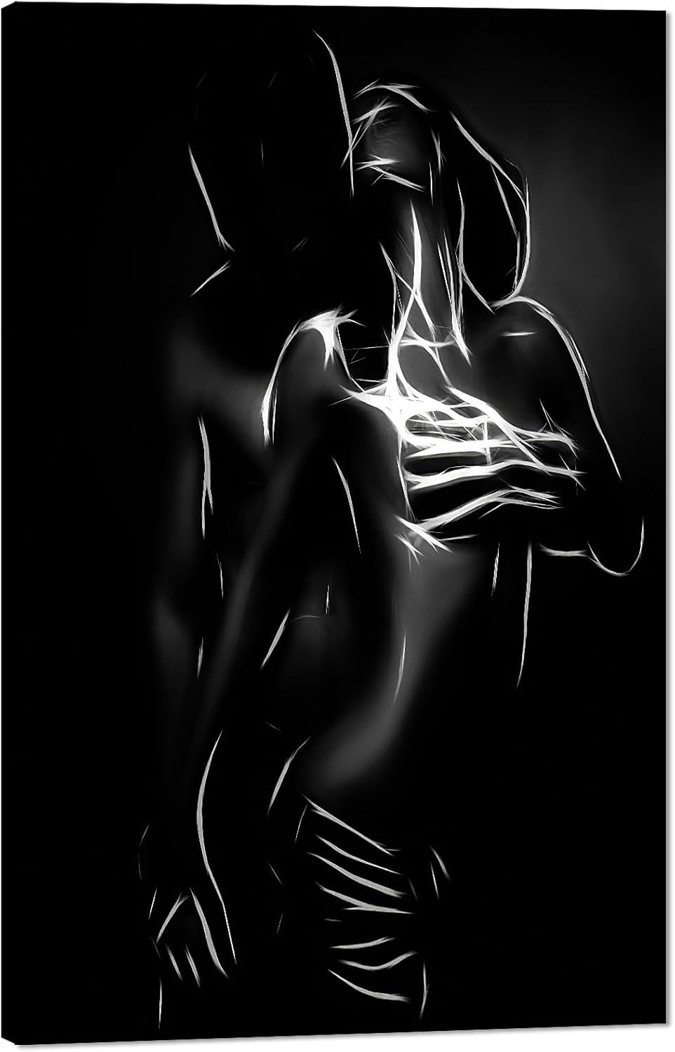Black and White Sexy Couple Poster Painting Abstract Sexy Couple Canvas Print Nude Woman and Man Portrait Painting for Bedroom Wall Decor 24x36in