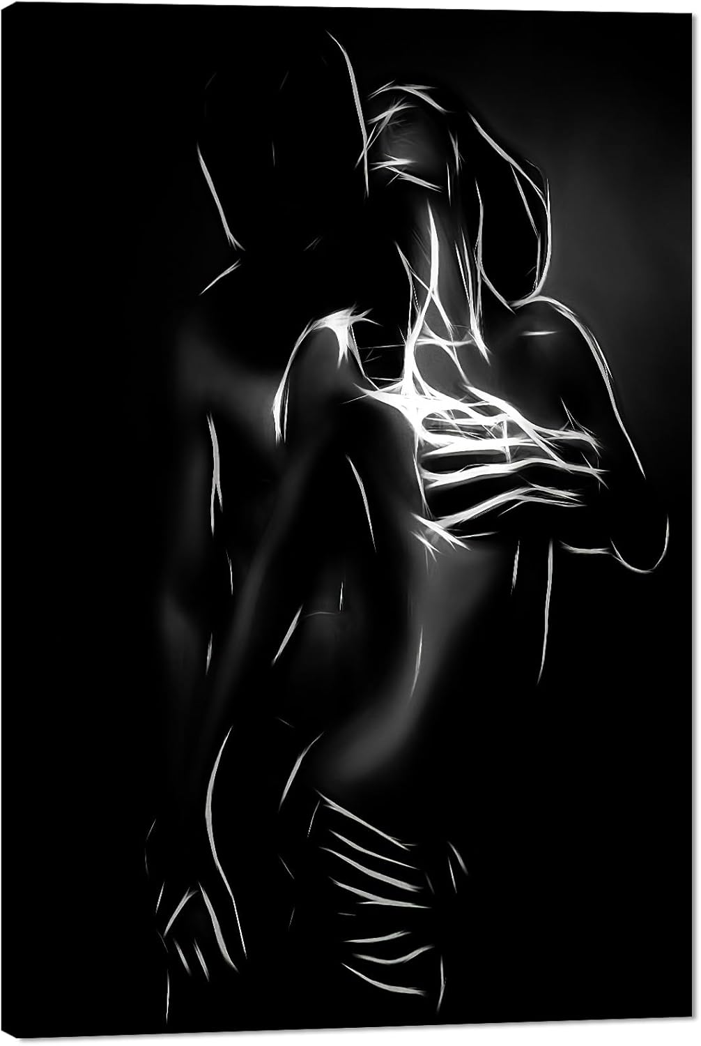 Black and White Sexy Couple Poster Painting Abstract Sexy Couple Canvas Print Nude Woman and Man Portrait Painting for Bedroom Wall Decor 24x36in
