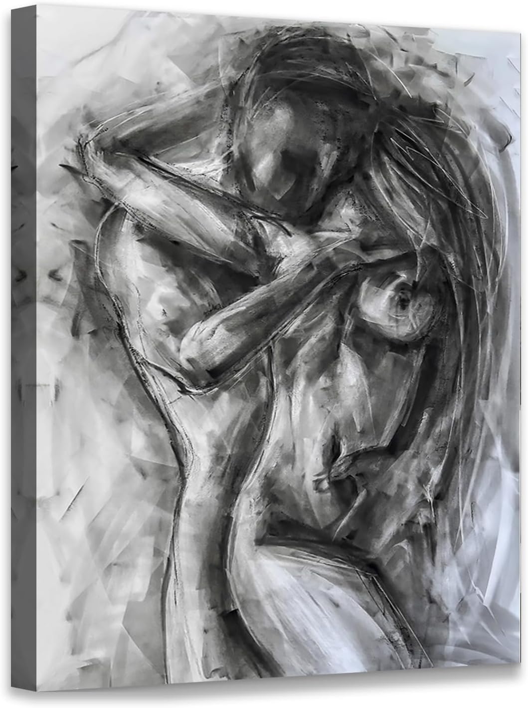 Black and White Sexy Couple Poster Painting Abstract Sexy Couple Canvas Print Nude Woman and Man Portrait Painting for Bedroom Wall Decor 24x36in