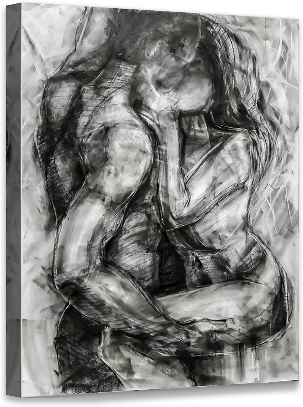 Black and White Sexy Couple Poster Painting Abstract Sexy Couple Canvas Print Nude Woman and Man Portrait Painting for Bedroom Wall Decor 24x36in