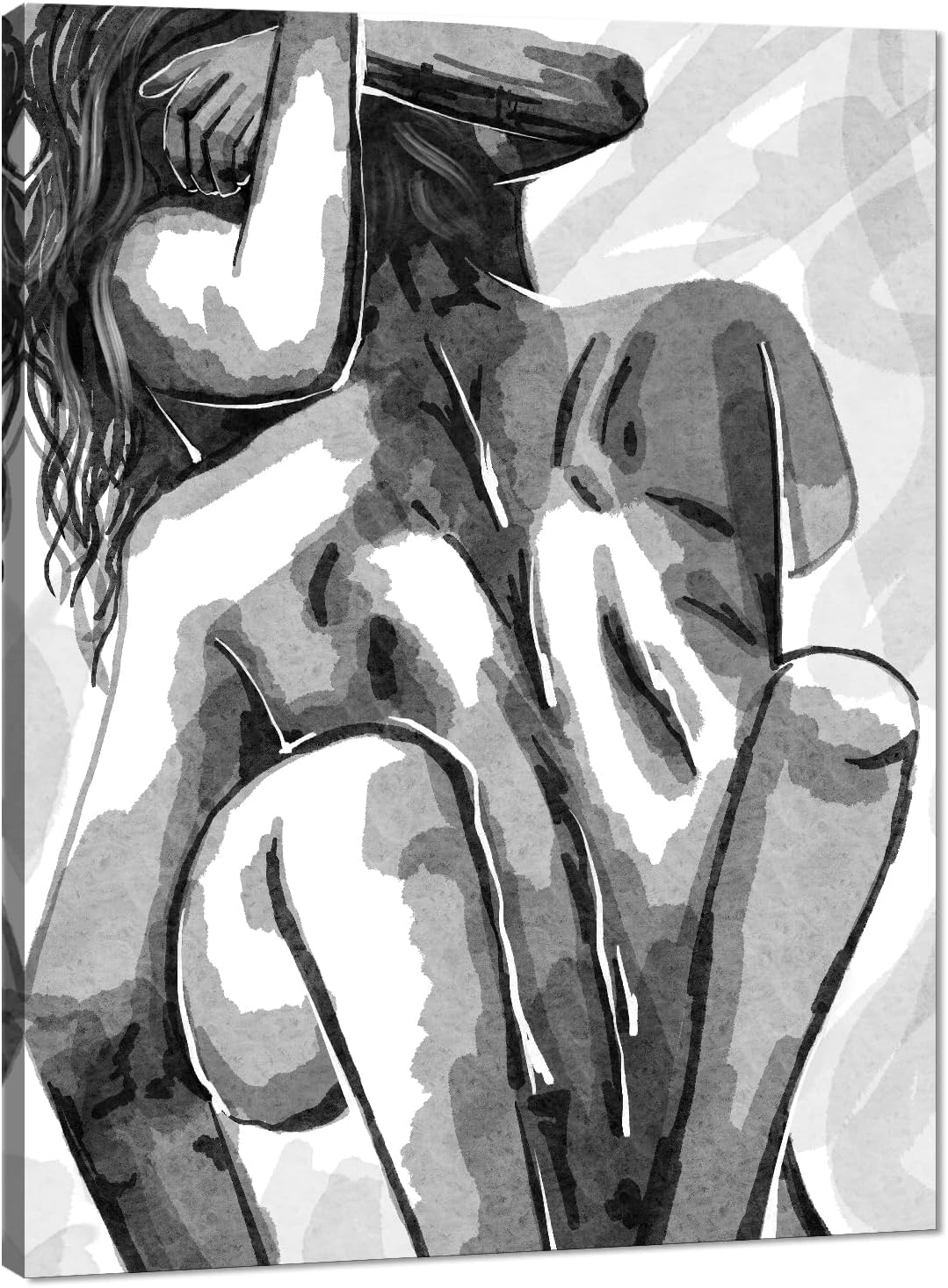 Black and White Sexy Couple Poster Painting Abstract Sexy Couple Canvas Print Nude Woman and Man Portrait Painting for Bedroom Wall Decor 24x36in