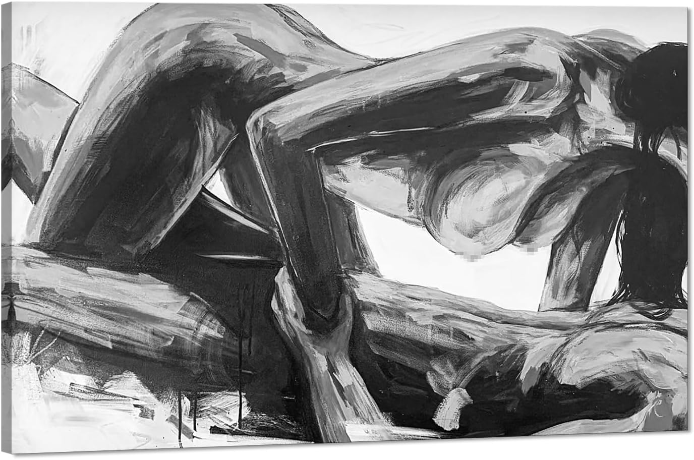 Black and White Sexy Couple Poster Painting Abstract Sexy Couple Canvas Print Nude Woman and Man Portrait Painting for Bedroom Wall Decor 24x36in