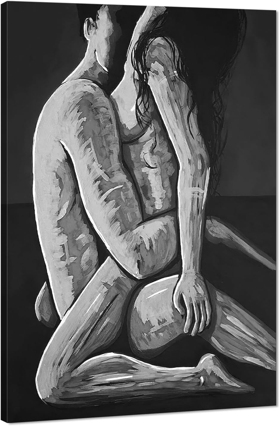 Black and White Sexy Couple Poster Painting Abstract Sexy Couple Canvas Print Nude Woman and Man Portrait Painting for Bedroom Wall Decor 24x36in