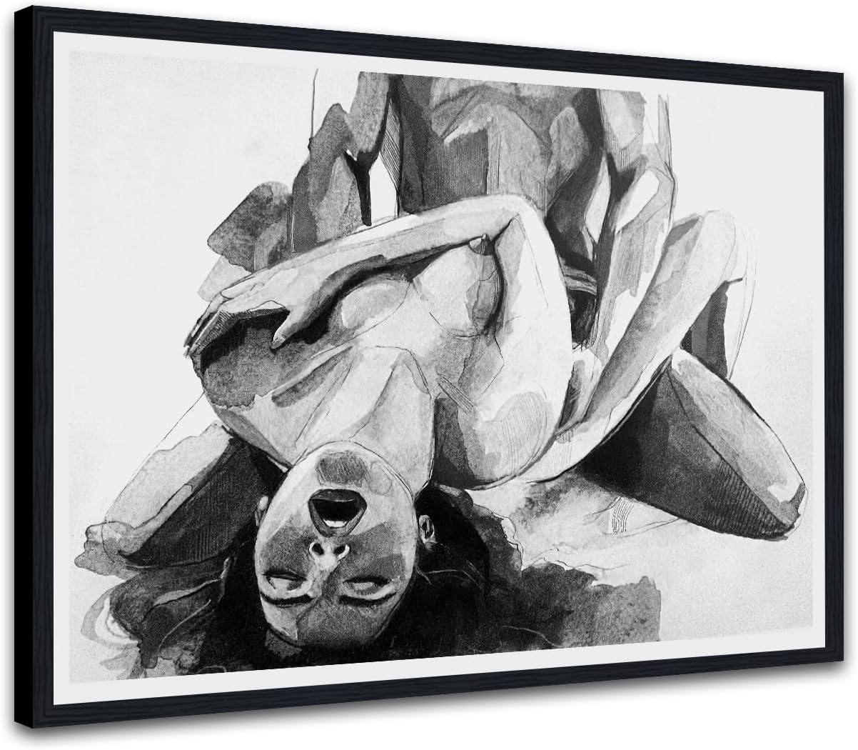 Black and White Sexy Couple Poster Painting Abstract Sexy Couple Canvas Print Nude Woman and Man Portrait Painting for Bedroom Wall Decor 24x36in
