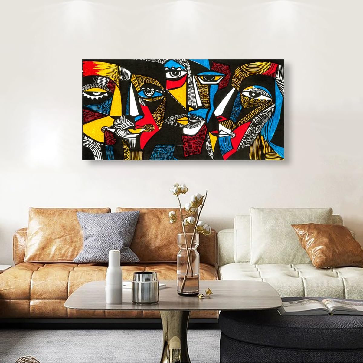 Abstract Human Face Canvas Wall Art for Living room Office Bedroom Special Wall Art Print Paintings Black and white portrait Pictures Boho Wall Decor Artwork Waterproof Ready to Hang - 20in * 40inch