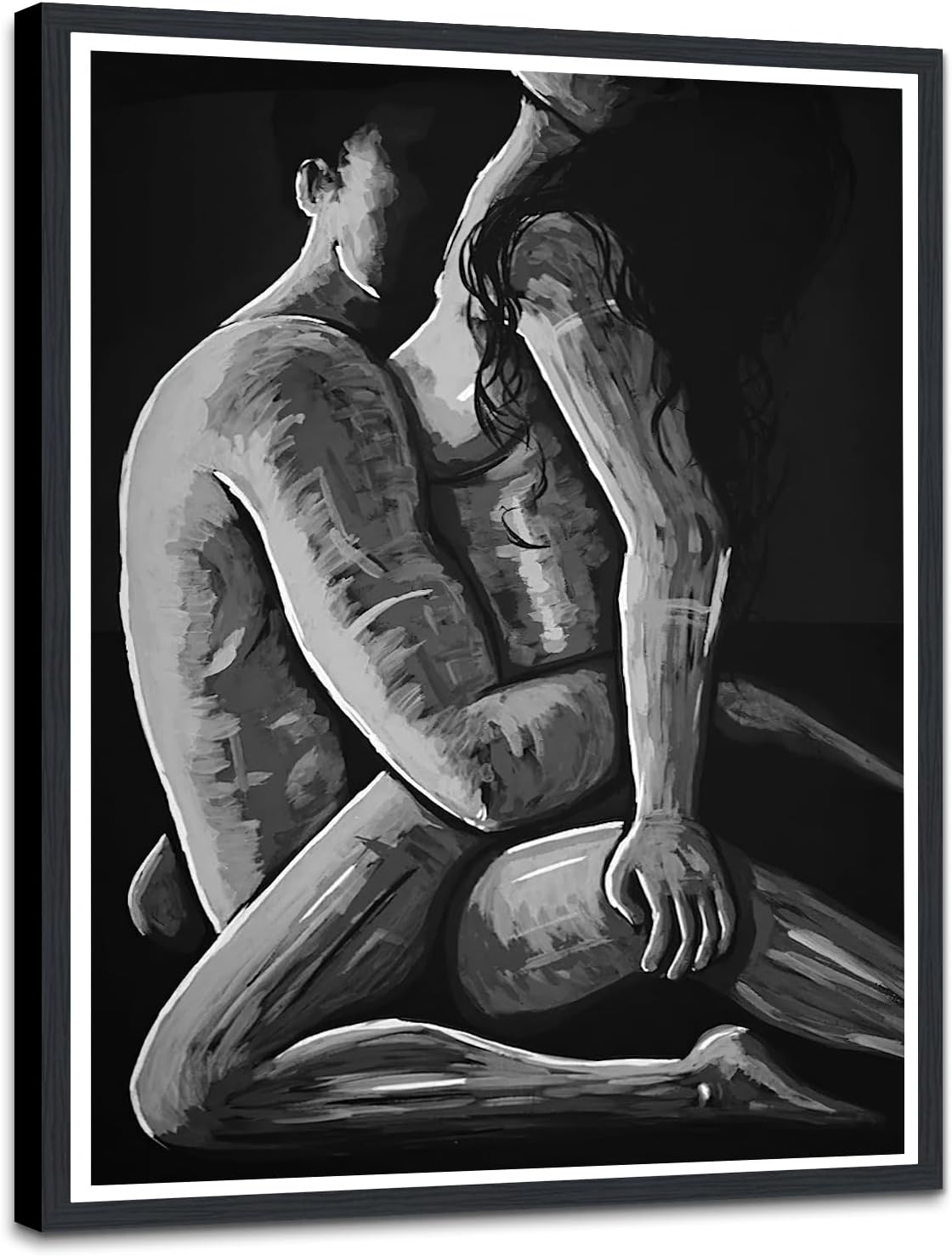 Black and White Sexy Couple Poster Painting Abstract Sexy Couple Canvas Print Nude Woman and Man Portrait Painting for Bedroom Wall Decor 24x36in