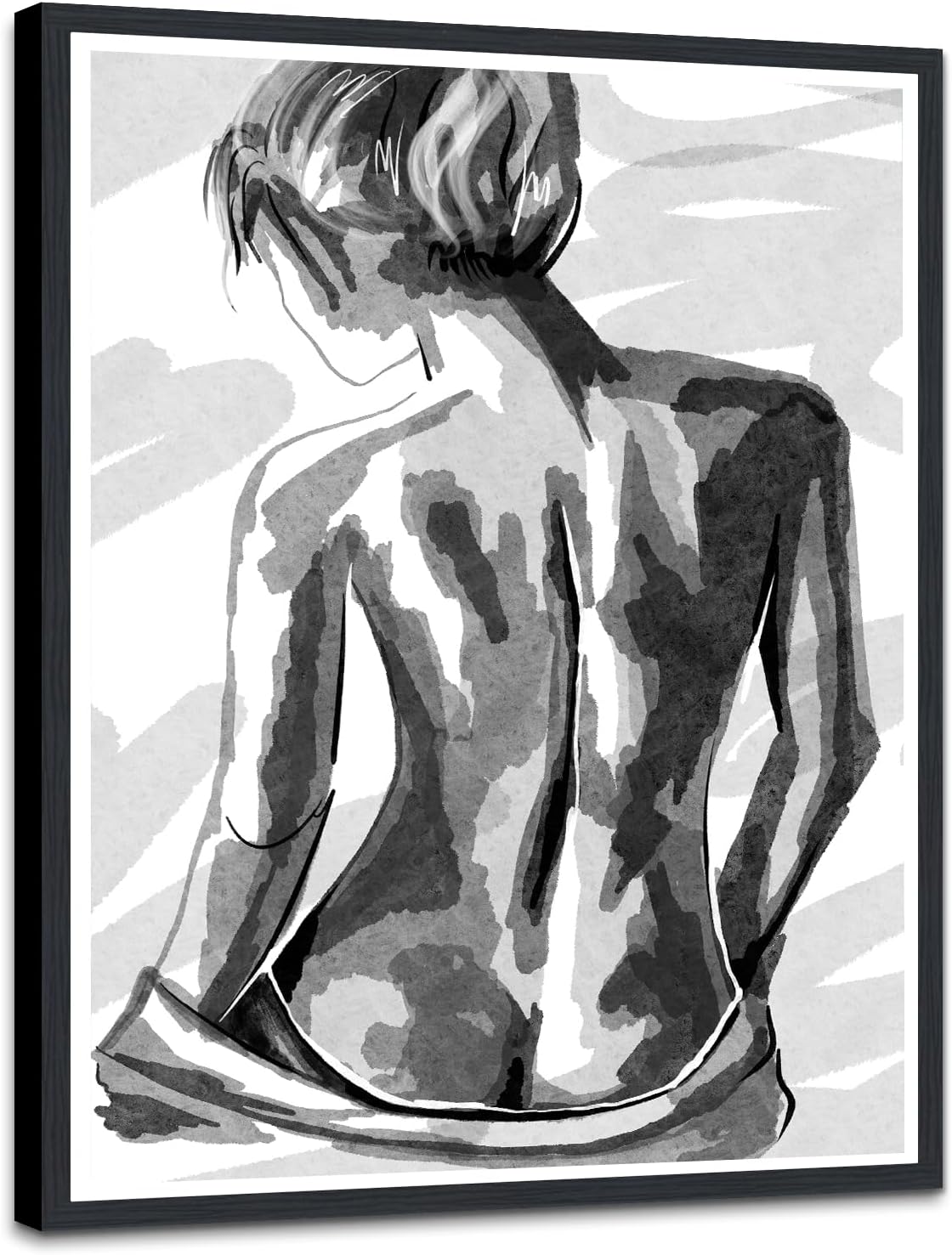 Black and White Sexy Couple Poster Painting Abstract Sexy Couple Canvas Print Nude Woman and Man Portrait Painting for Bedroom Wall Decor 24x36in