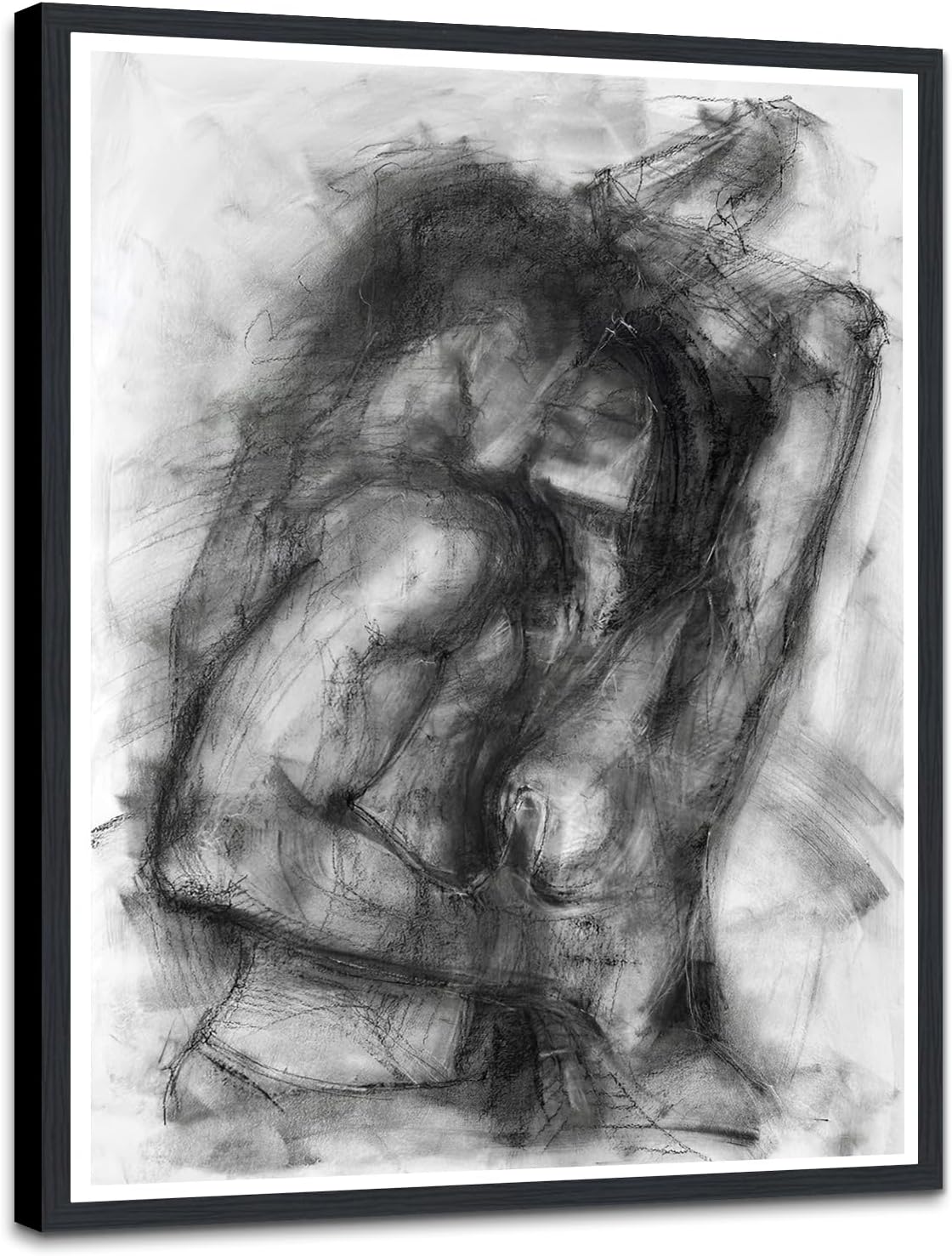 Black and White Sexy Couple Poster Painting Abstract Sexy Couple Canvas Print Nude Woman and Man Portrait Painting for Bedroom Wall Decor 24x36in