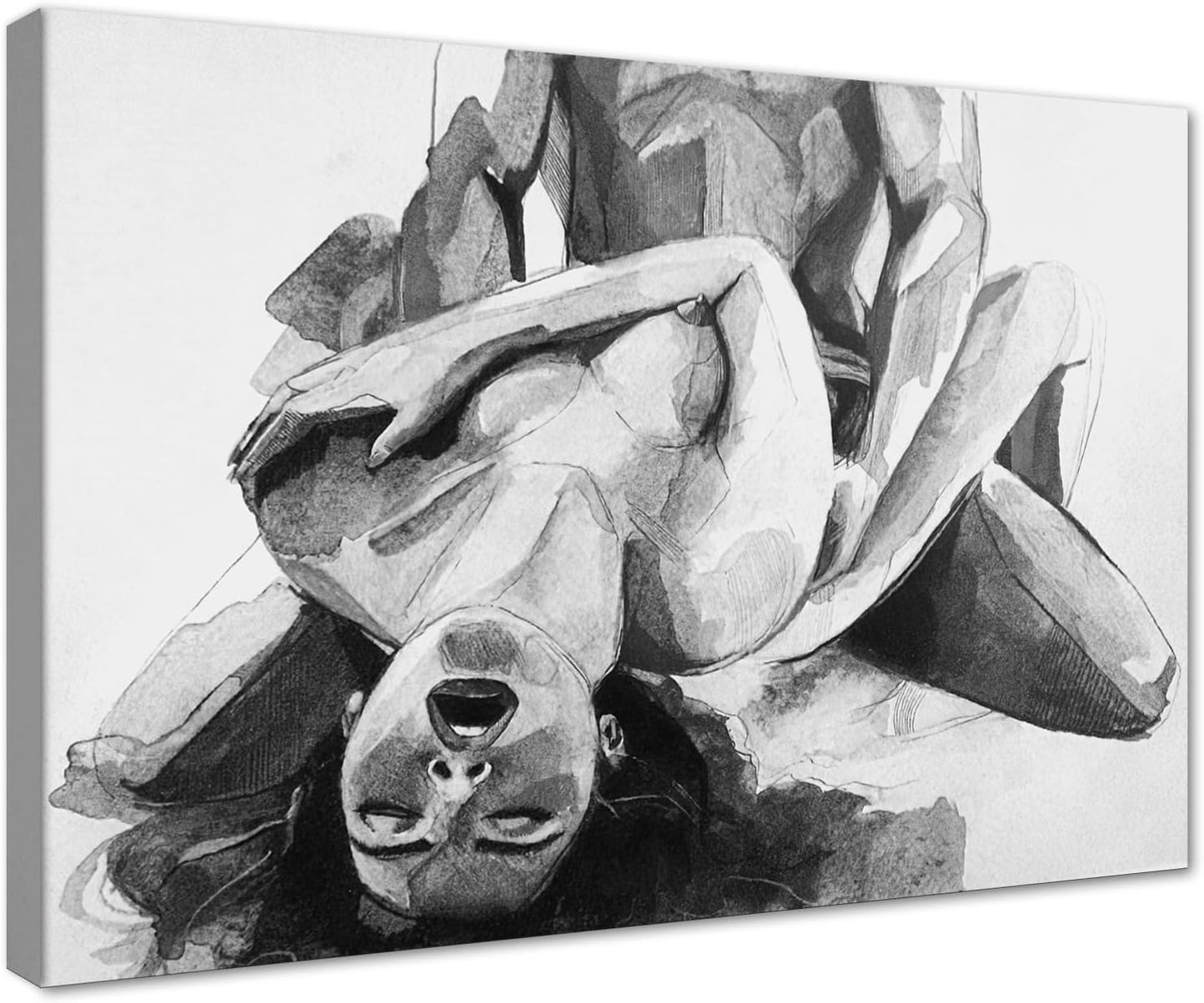Black and White Sexy Couple Poster Painting Abstract Sexy Couple Canvas Print Nude Woman and Man Portrait Painting for Bedroom Wall Decor 24x36in