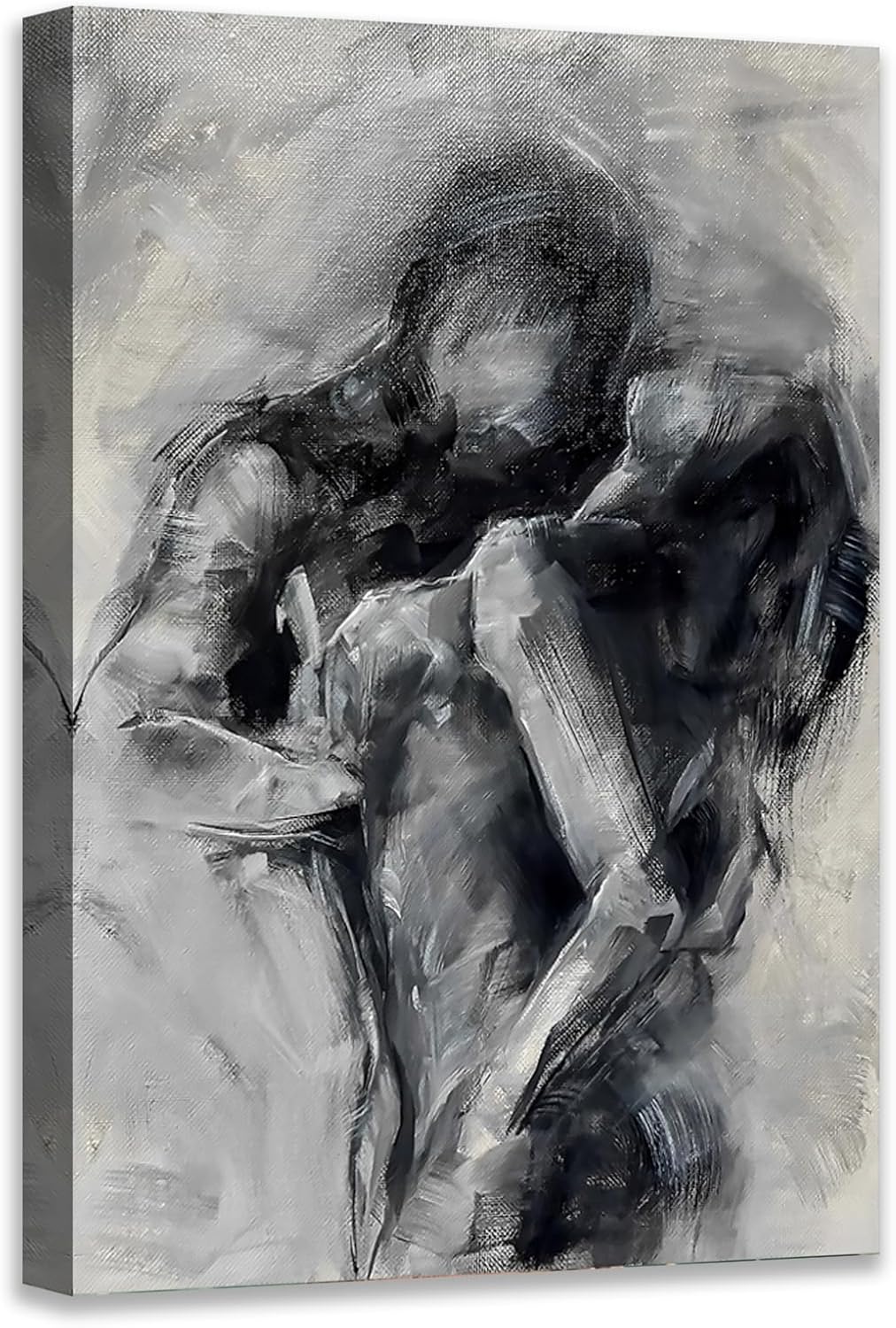 Black and White Sexy Couple Poster Painting Abstract Sexy Couple Canvas Print Nude Woman and Man Portrait Painting for Bedroom Wall Decor 24x36in