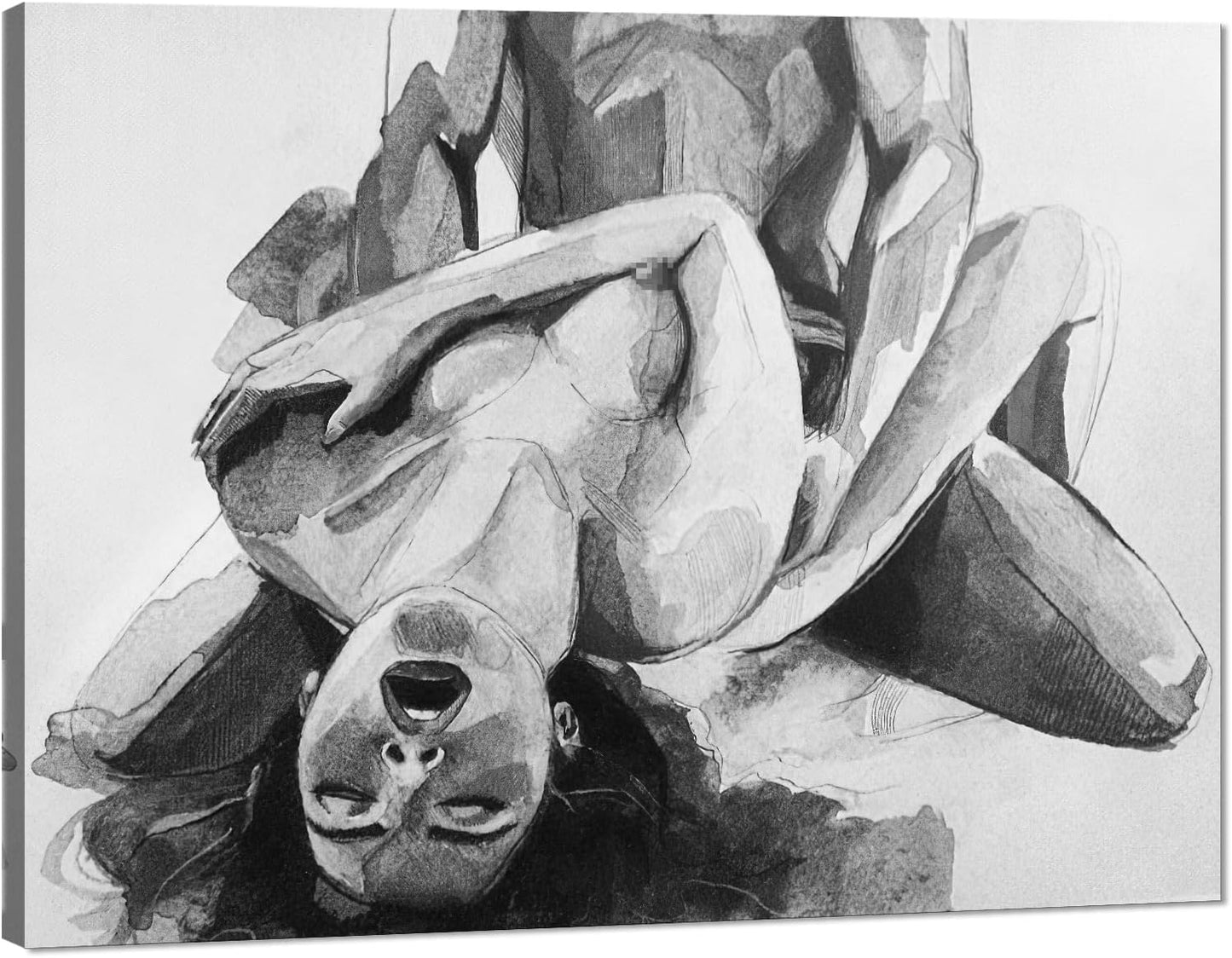 Black and White Sexy Couple Poster Painting Abstract Sexy Couple Canvas Print Nude Woman and Man Portrait Painting for Bedroom Wall Decor 24x36in