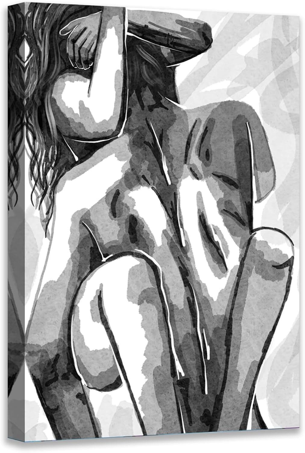 Black and White Sexy Couple Poster Painting Abstract Sexy Couple Canvas Print Nude Woman and Man Portrait Painting for Bedroom Wall Decor 24x36in