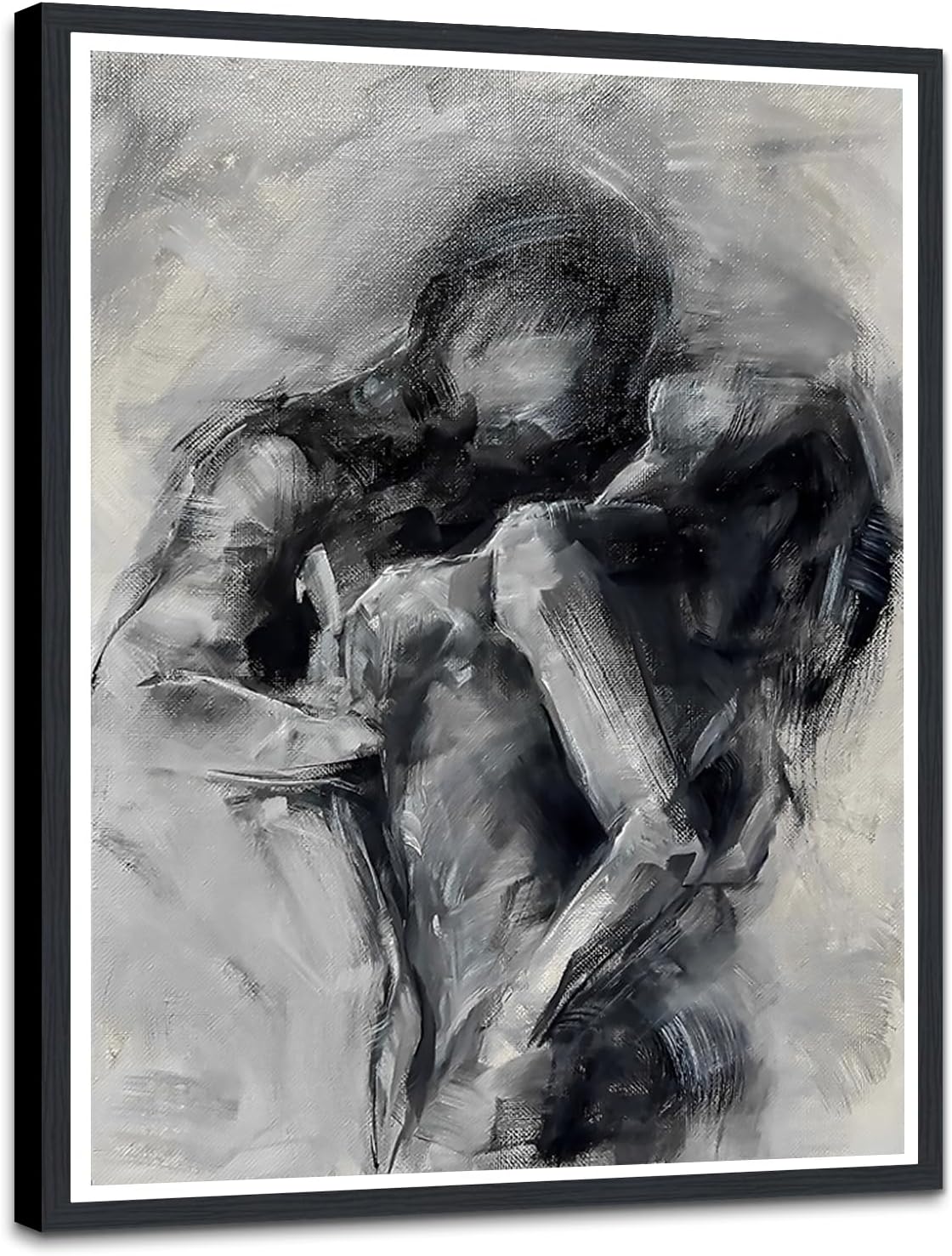 Black and White Sexy Couple Poster Painting Abstract Sexy Couple Canvas Print Nude Woman and Man Portrait Painting for Bedroom Wall Decor 24x36in