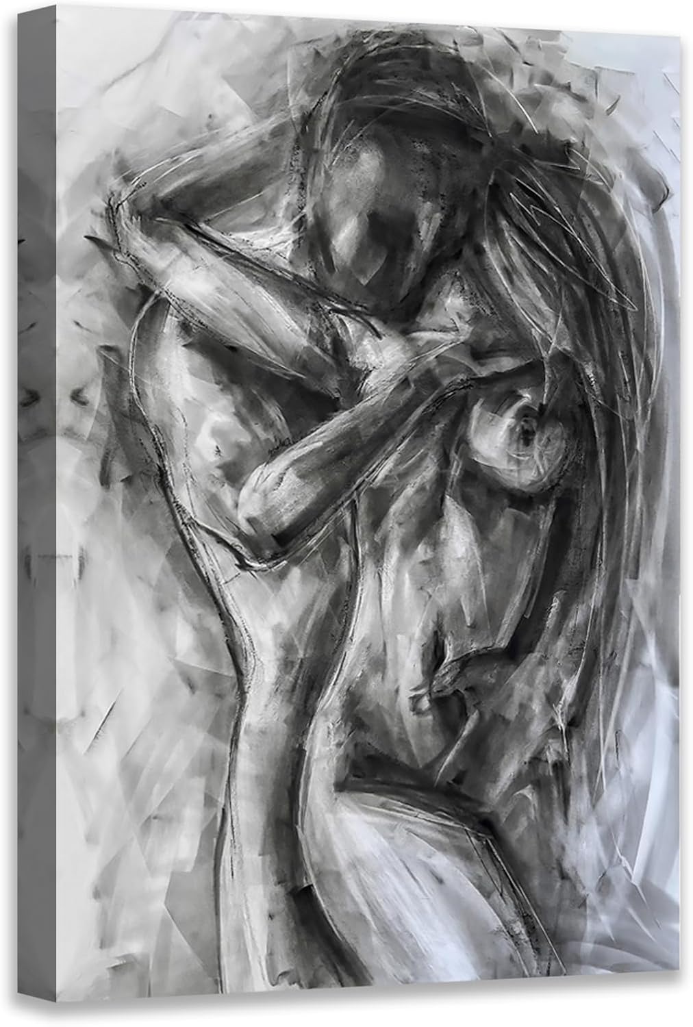 Black and White Sexy Couple Poster Painting Abstract Sexy Couple Canvas Print Nude Woman and Man Portrait Painting for Bedroom Wall Decor 24x36in
