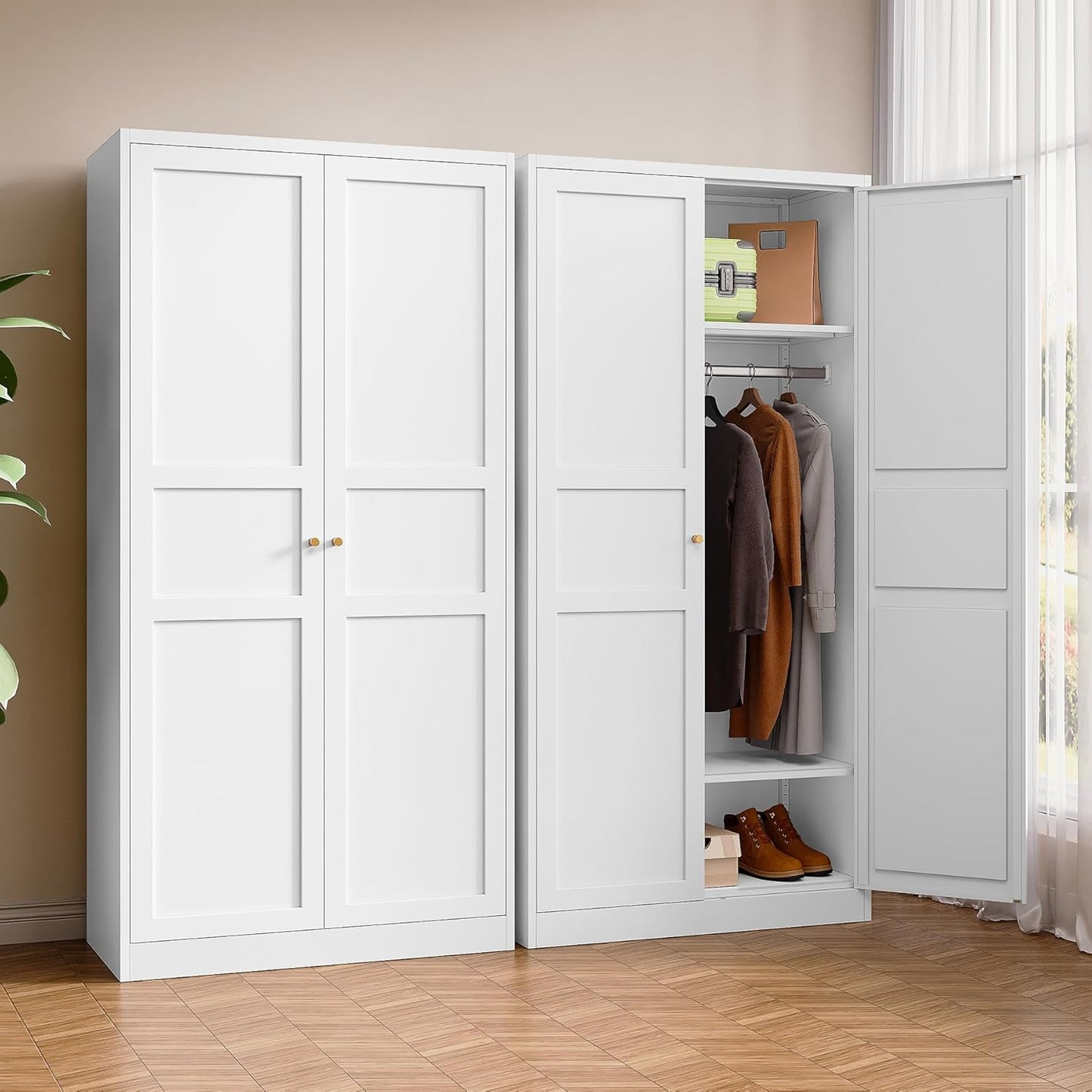 Metal Armoire Wardrobe Closet with 2 Doors 72'' Wardrobe Cabinet with Drawers and Hanging Rail Metal Closet with Adjustable Shelves for Bedroom. (Black, with 1drawer)