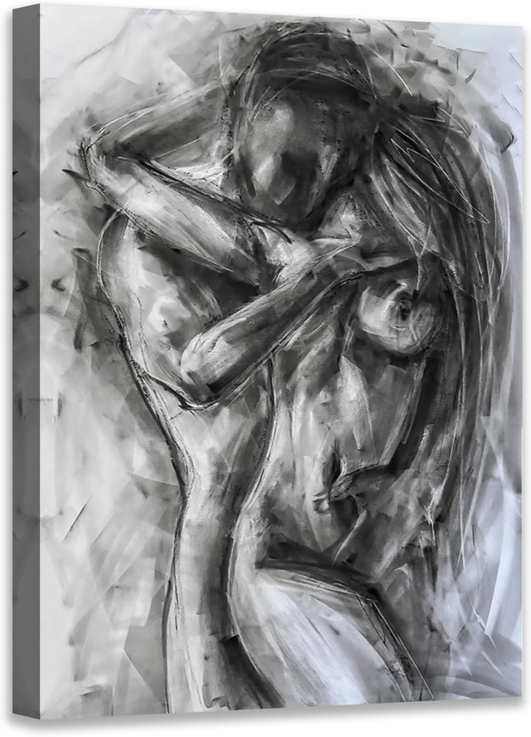 Black and White Sexy Couple Poster Painting Abstract Sexy Couple Canvas Print Nude Woman and Man Portrait Painting for Bedroom Wall Decor 24x36in