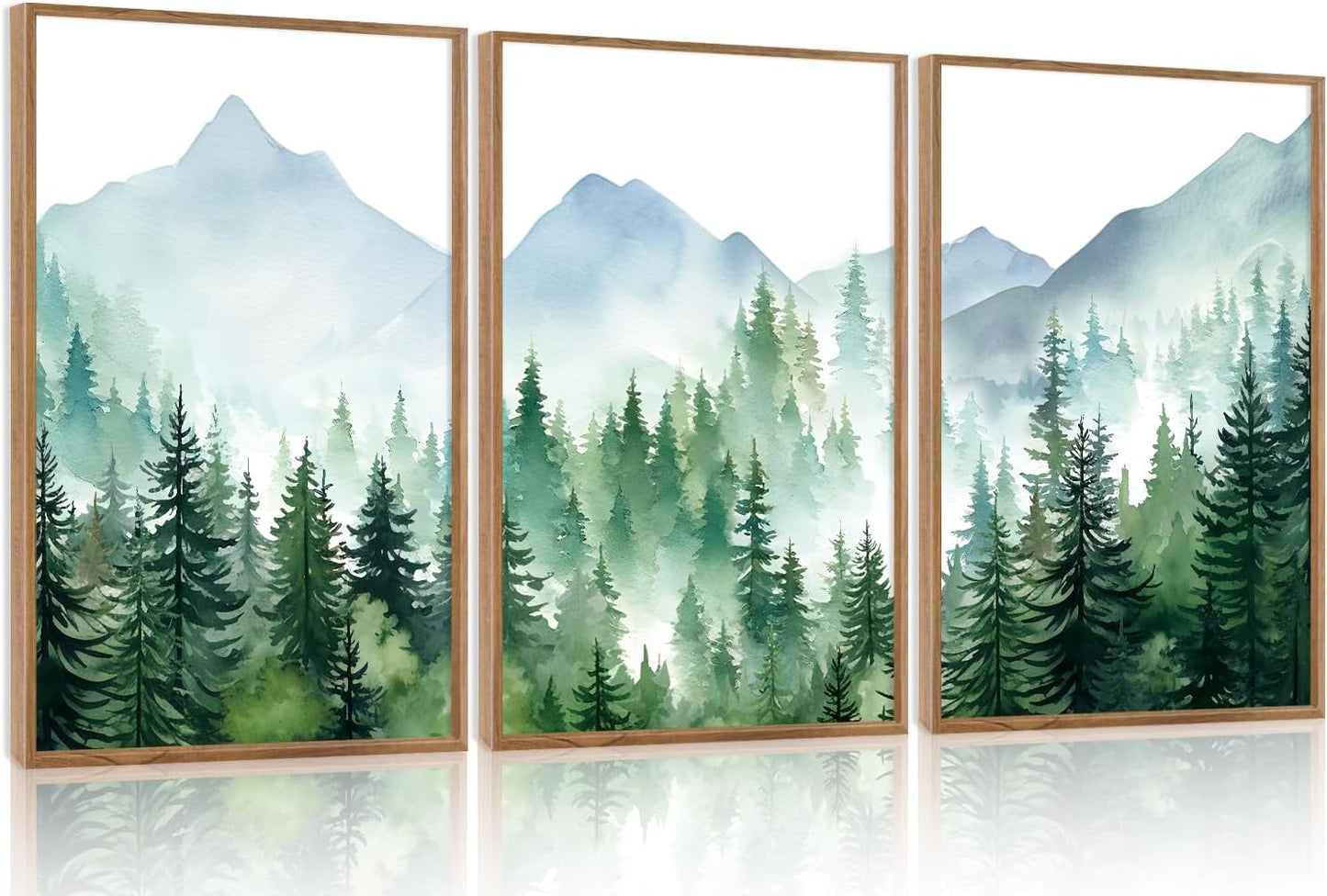 CHDITB Woodland Bear Moose Wild Animals Framed Wall Art(40"x20"), Retro Forest Mountain Sun Wildlife Artwork Painting, Adventure Hunting Themed Nature Landscape Posters Print for Nursery Baby Boy Room Bedroom