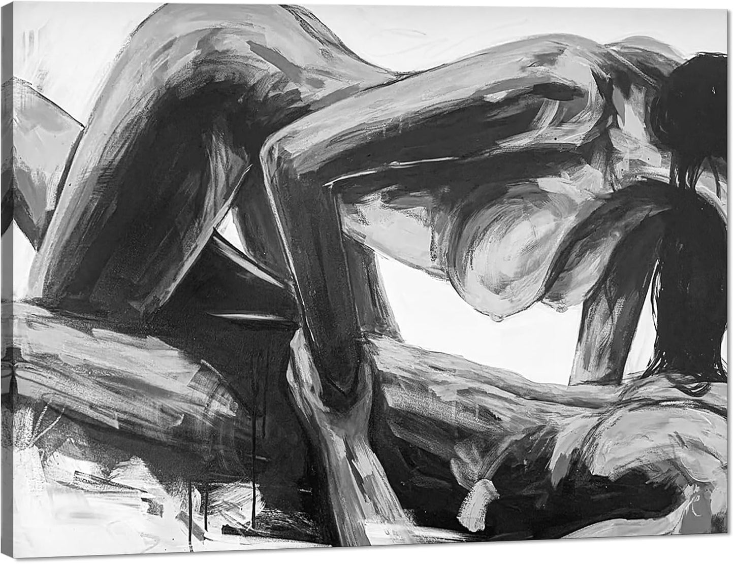 Black and White Sexy Couple Poster Painting Abstract Sexy Couple Canvas Print Nude Woman and Man Portrait Painting for Bedroom Wall Decor 24x36in