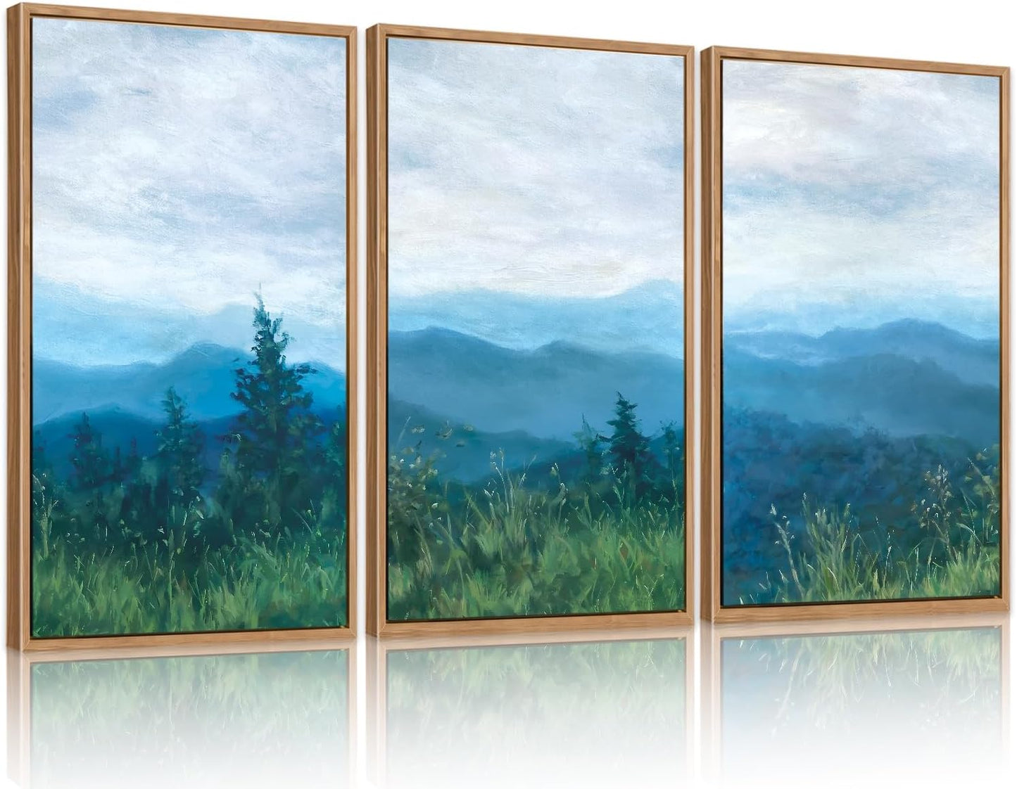 CHDITB Woodland Bear Moose Wild Animals Framed Wall Art(40"x20"), Retro Forest Mountain Sun Wildlife Artwork Painting, Adventure Hunting Themed Nature Landscape Posters Print for Nursery Baby Boy Room Bedroom