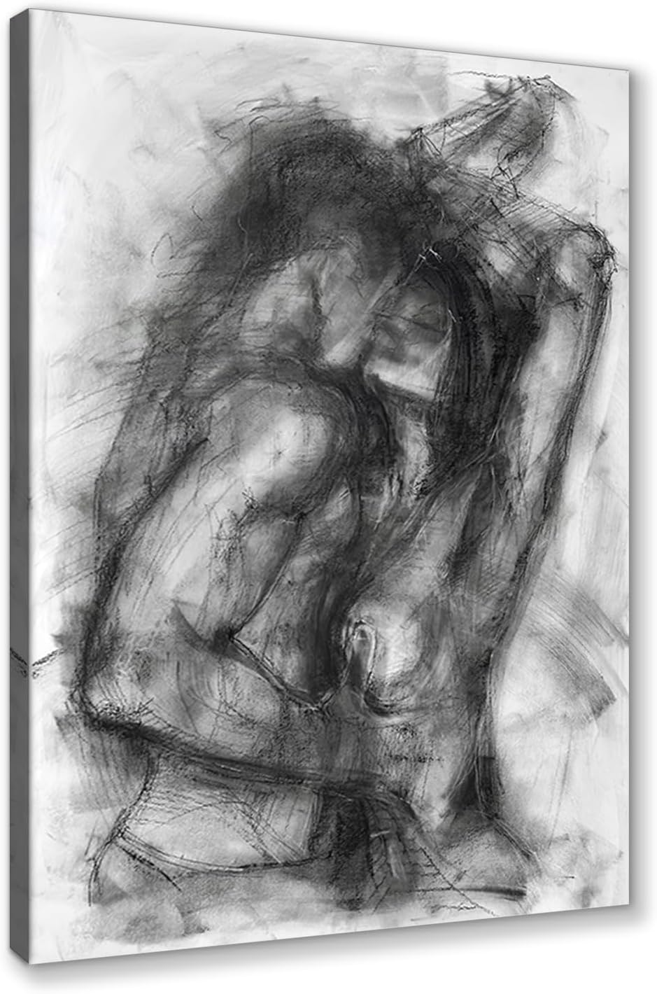Black and White Sexy Couple Poster Painting Abstract Sexy Couple Canvas Print Nude Woman and Man Portrait Painting for Bedroom Wall Decor 24x36in