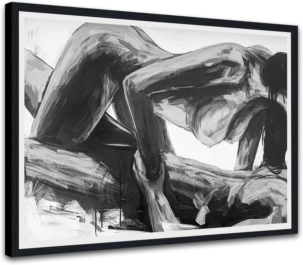 Black and White Sexy Couple Poster Painting Abstract Sexy Couple Canvas Print Nude Woman and Man Portrait Painting for Bedroom Wall Decor 24x36in