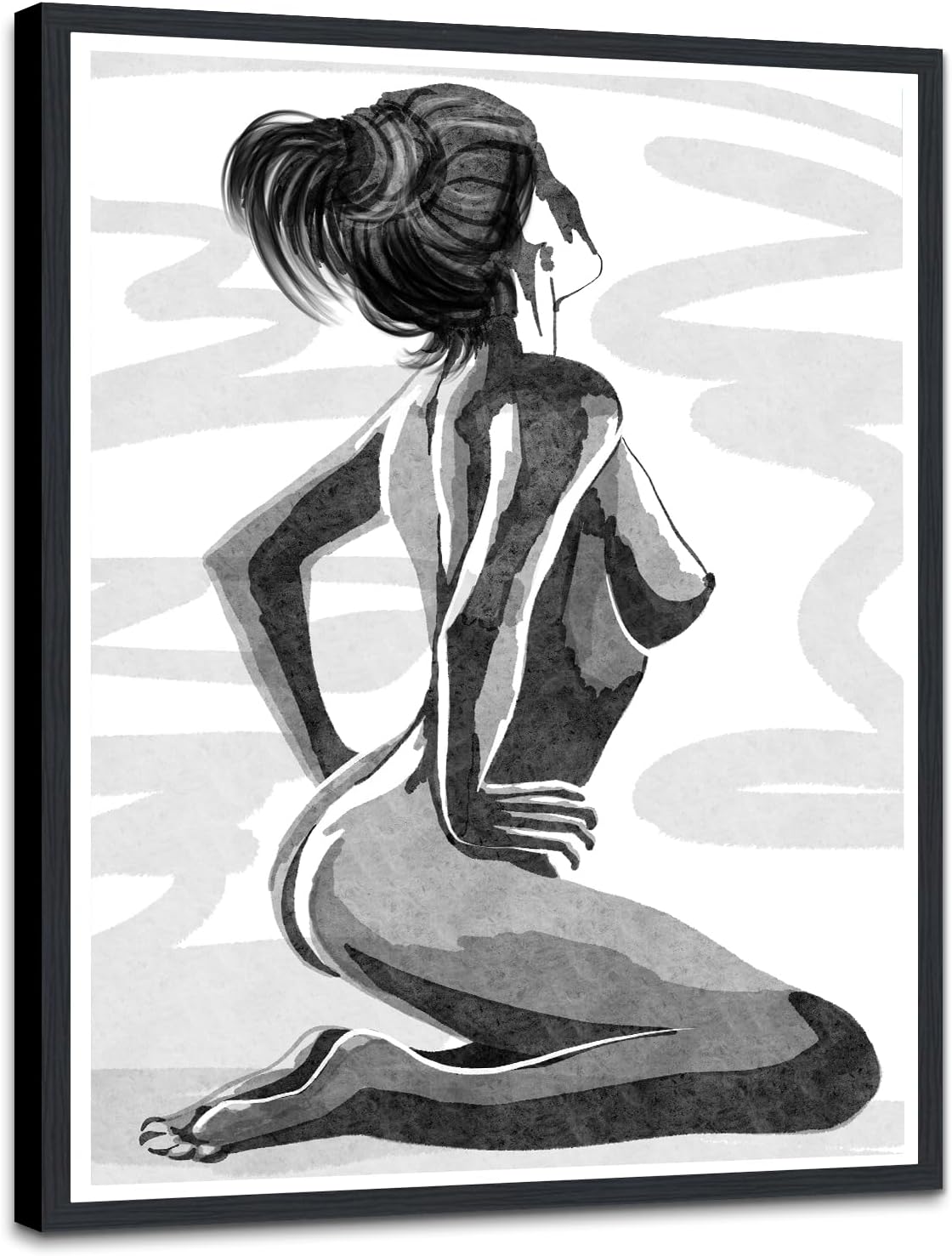 Black and White Sexy Couple Poster Painting Abstract Sexy Couple Canvas Print Nude Woman and Man Portrait Painting for Bedroom Wall Decor 24x36in