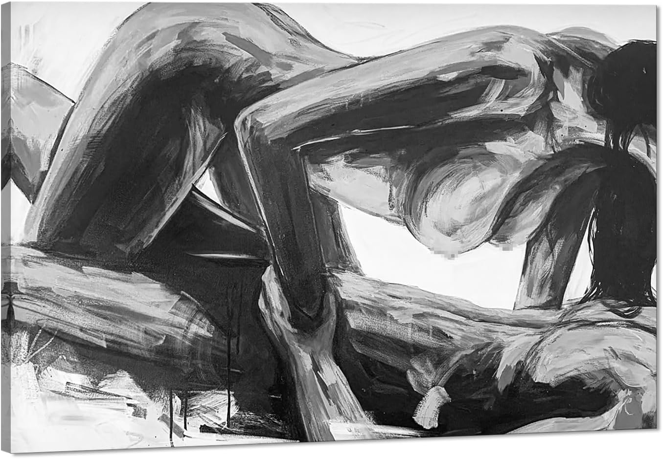 Black and White Sexy Couple Poster Painting Abstract Sexy Couple Canvas Print Nude Woman and Man Portrait Painting for Bedroom Wall Decor 24x36in