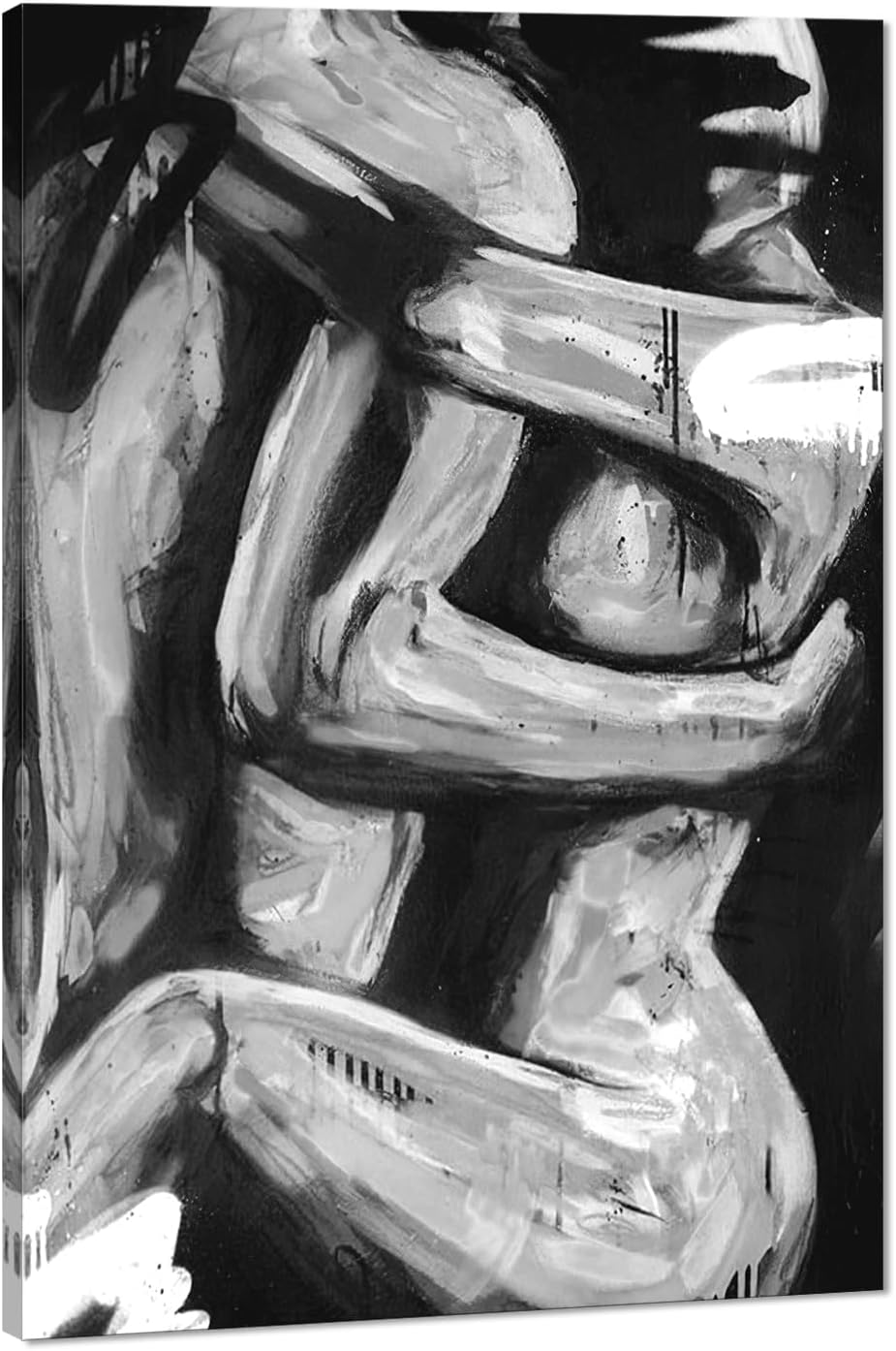 Black and White Sexy Couple Poster Painting Abstract Sexy Couple Canvas Print Nude Woman and Man Portrait Painting for Bedroom Wall Decor 24x36in