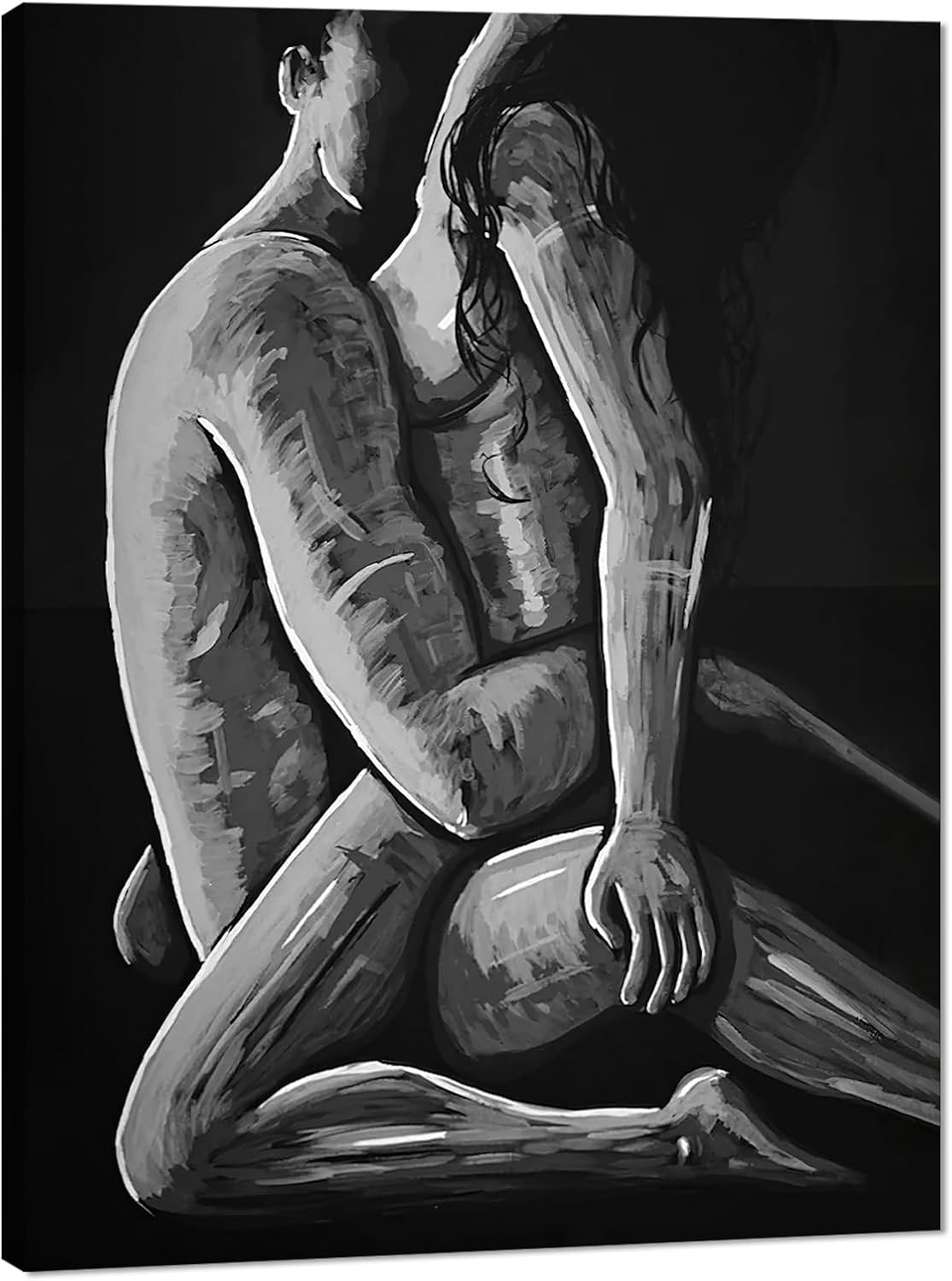Black and White Sexy Couple Poster Painting Abstract Sexy Couple Canvas Print Nude Woman and Man Portrait Painting for Bedroom Wall Decor 24x36in