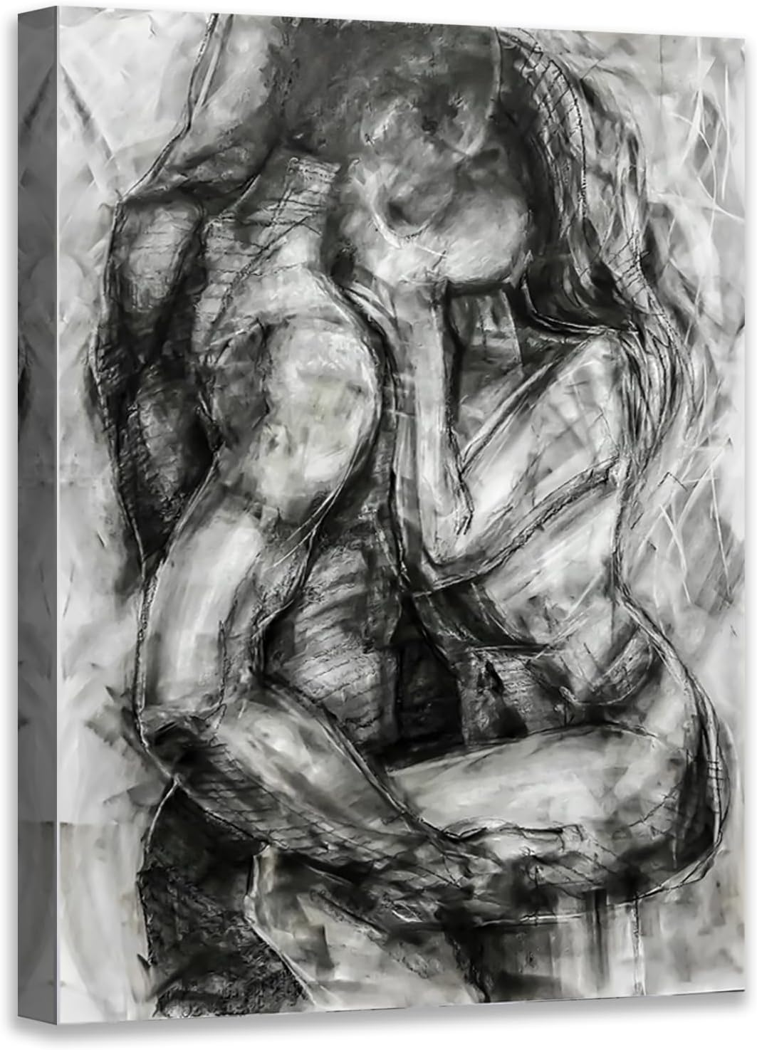 Black and White Sexy Couple Poster Painting Abstract Sexy Couple Canvas Print Nude Woman and Man Portrait Painting for Bedroom Wall Decor 24x36in