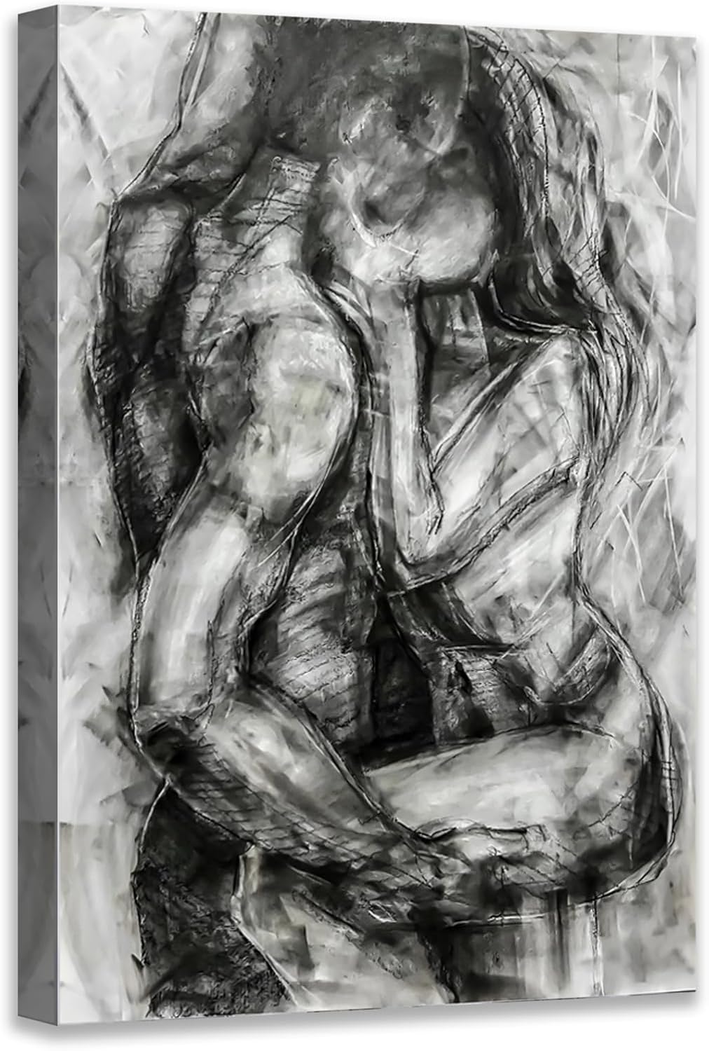 Black and White Sexy Couple Poster Painting Abstract Sexy Couple Canvas Print Nude Woman and Man Portrait Painting for Bedroom Wall Decor 24x36in