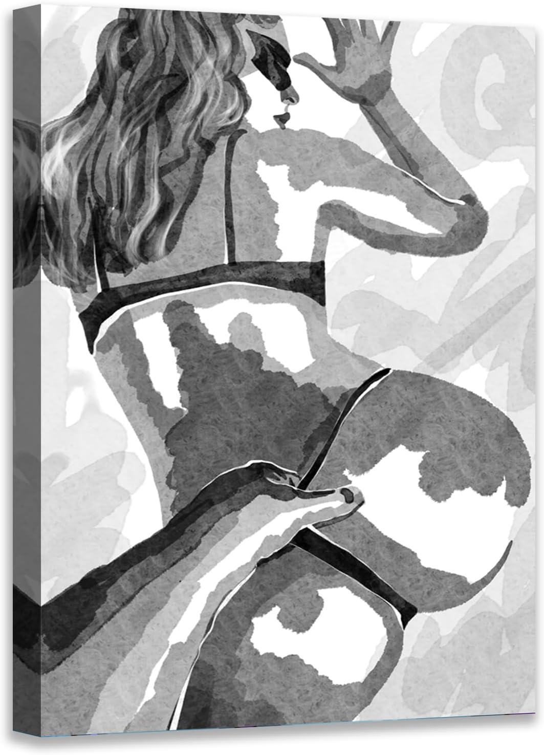 Black and White Sexy Couple Poster Painting Abstract Sexy Couple Canvas Print Nude Woman and Man Portrait Painting for Bedroom Wall Decor 24x36in
