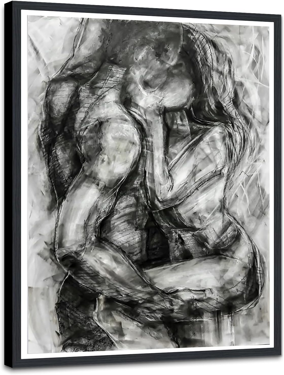 Black and White Sexy Couple Poster Painting Abstract Sexy Couple Canvas Print Nude Woman and Man Portrait Painting for Bedroom Wall Decor 24x36in