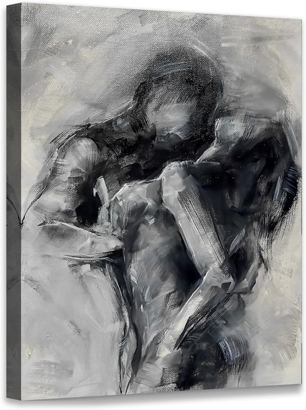 Black and White Sexy Couple Poster Painting Abstract Sexy Couple Canvas Print Nude Woman and Man Portrait Painting for Bedroom Wall Decor 24x36in