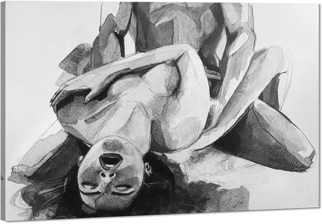 Black and White Sexy Couple Poster Painting Abstract Sexy Couple Canvas Print Nude Woman and Man Portrait Painting for Bedroom Wall Decor 24x36in