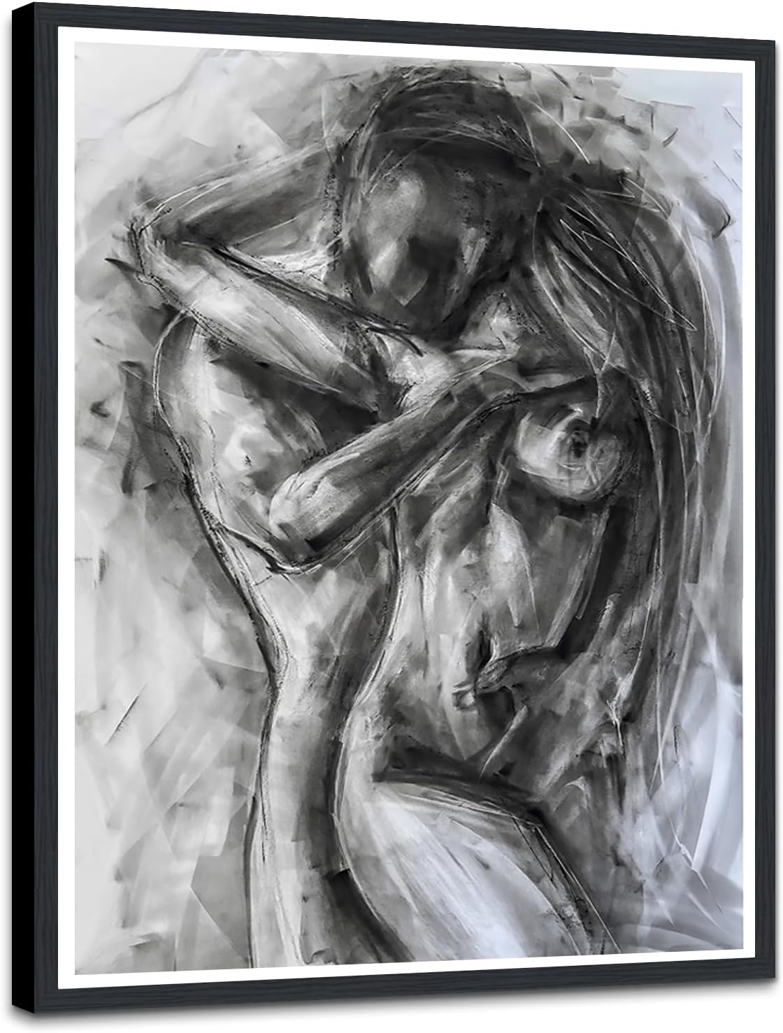 Black and White Sexy Couple Poster Painting Abstract Sexy Couple Canvas Print Nude Woman and Man Portrait Painting for Bedroom Wall Decor 24x36in